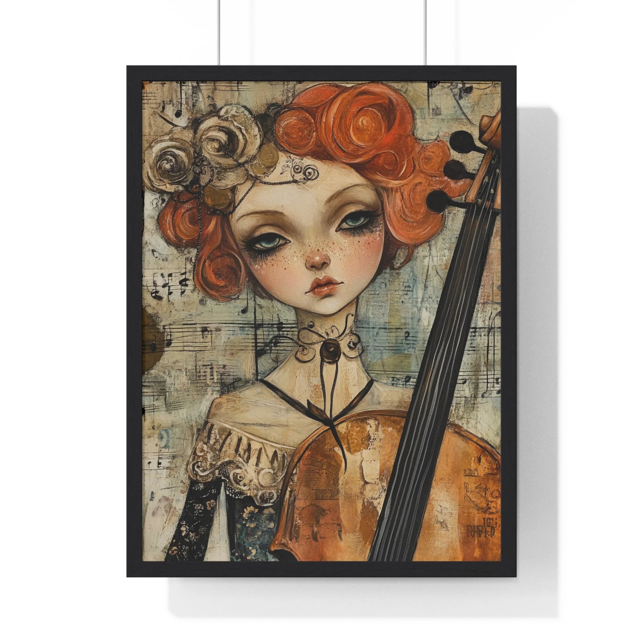 Buy The Best black framed art print cello By Artsulli x Color Printify - Whimsical Cellist Framed Art Print - 2025