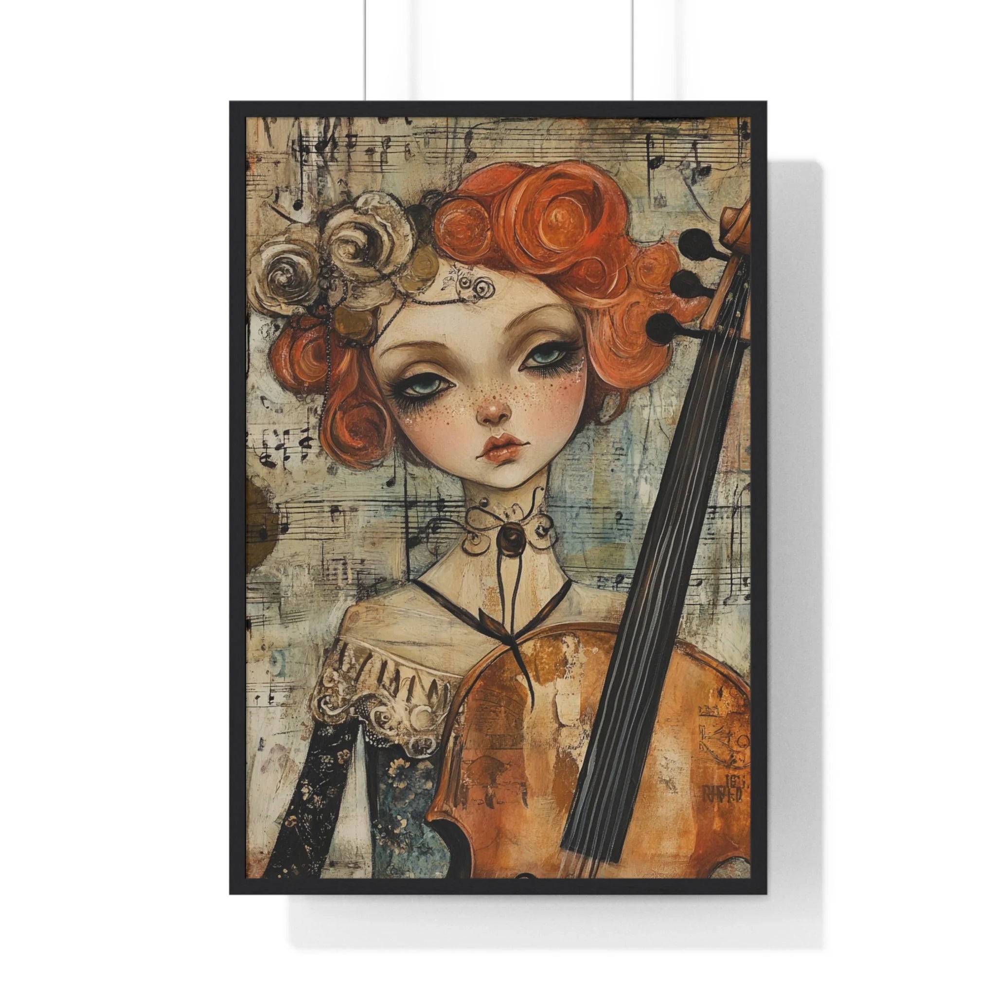 Buy The Best black framed violin art print By Artsulli x Color Printify - Whimsical Cellist Framed Art Print - 2025