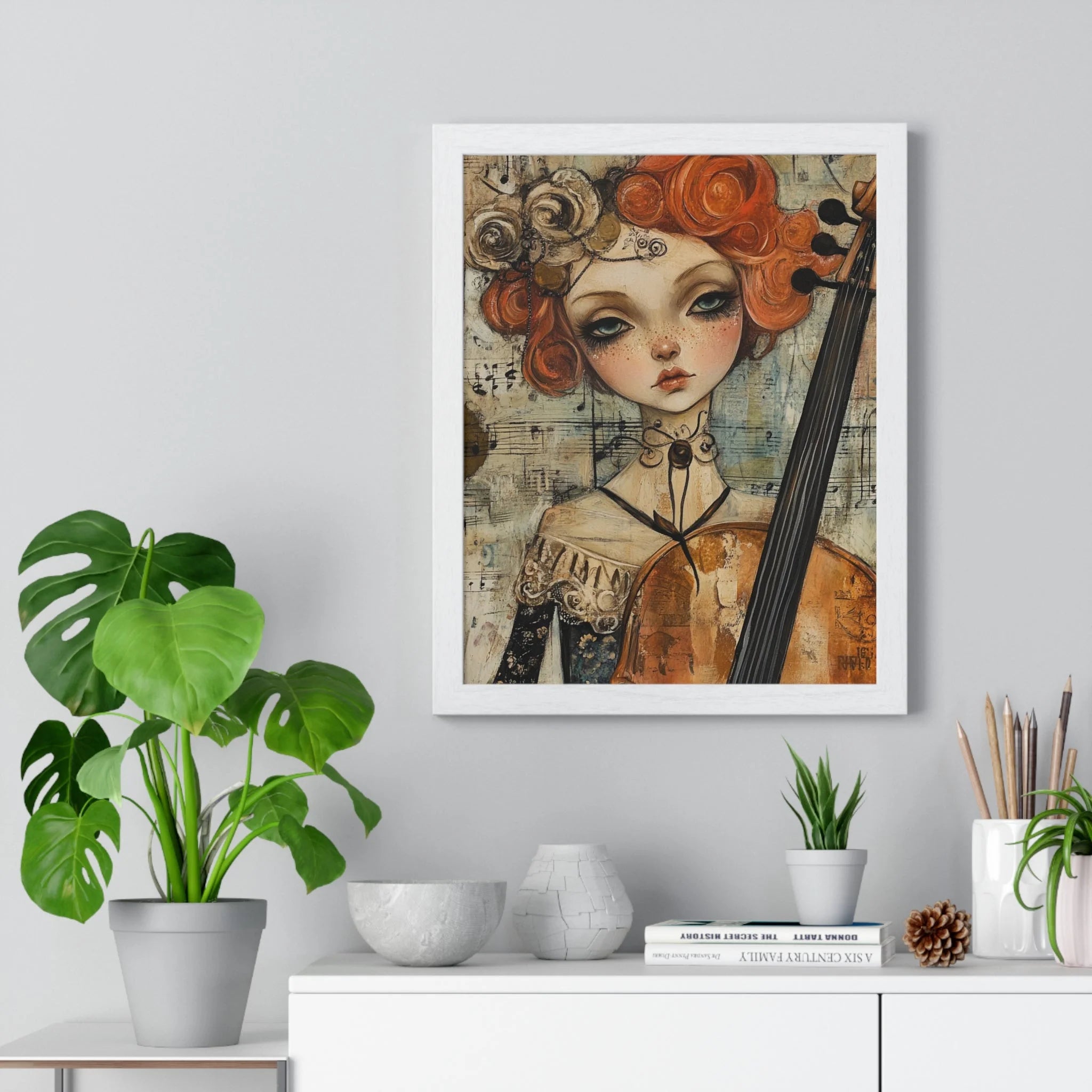 Buy The Best framed artwork woman cello vibrant By Artsulli x Color Printify - Whimsical Cellist Framed Art Print - 2025