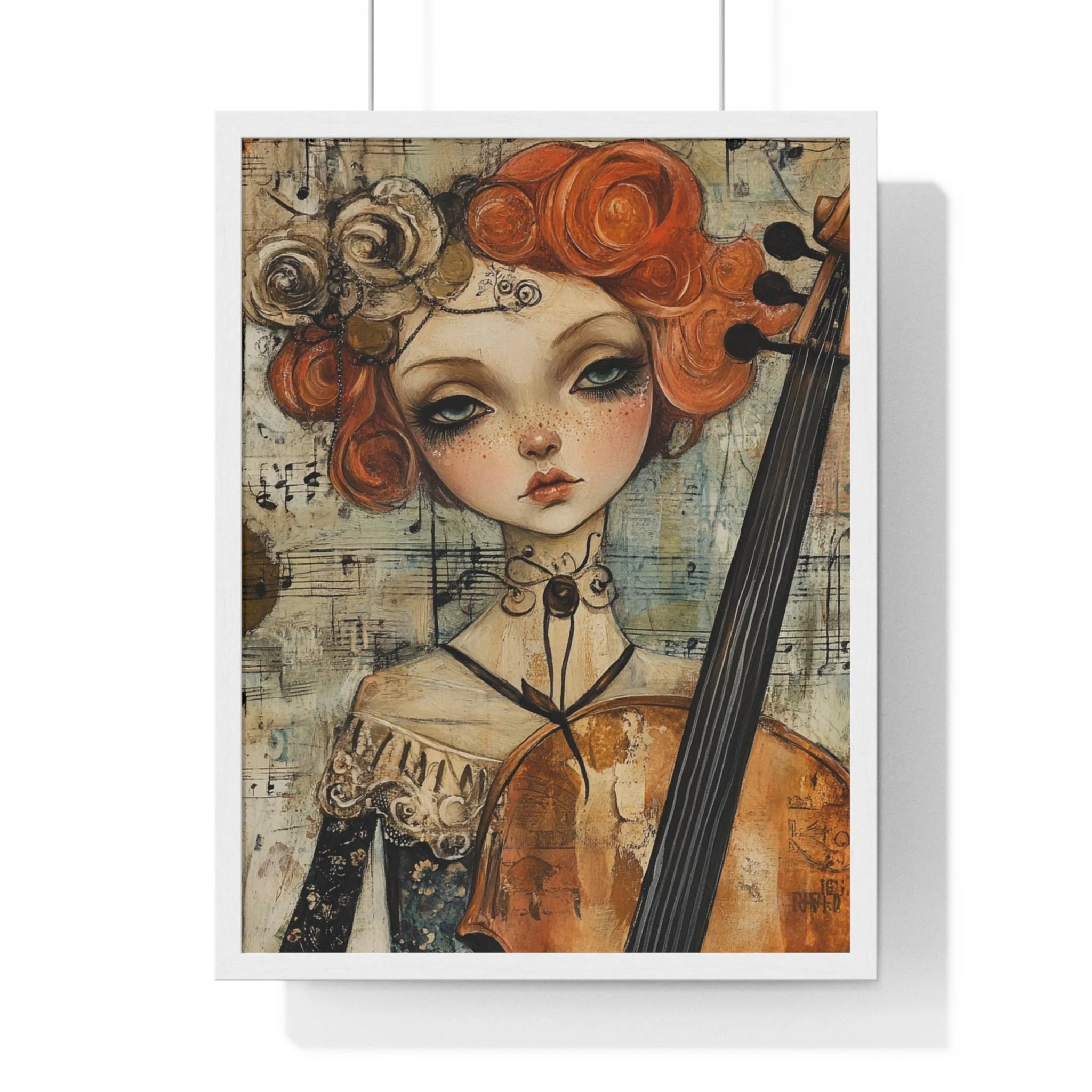 Buy The Best vintage-style cello art print intricate By Artsulli x Color Printify - Whimsical Cellist Framed Art Print - 2025