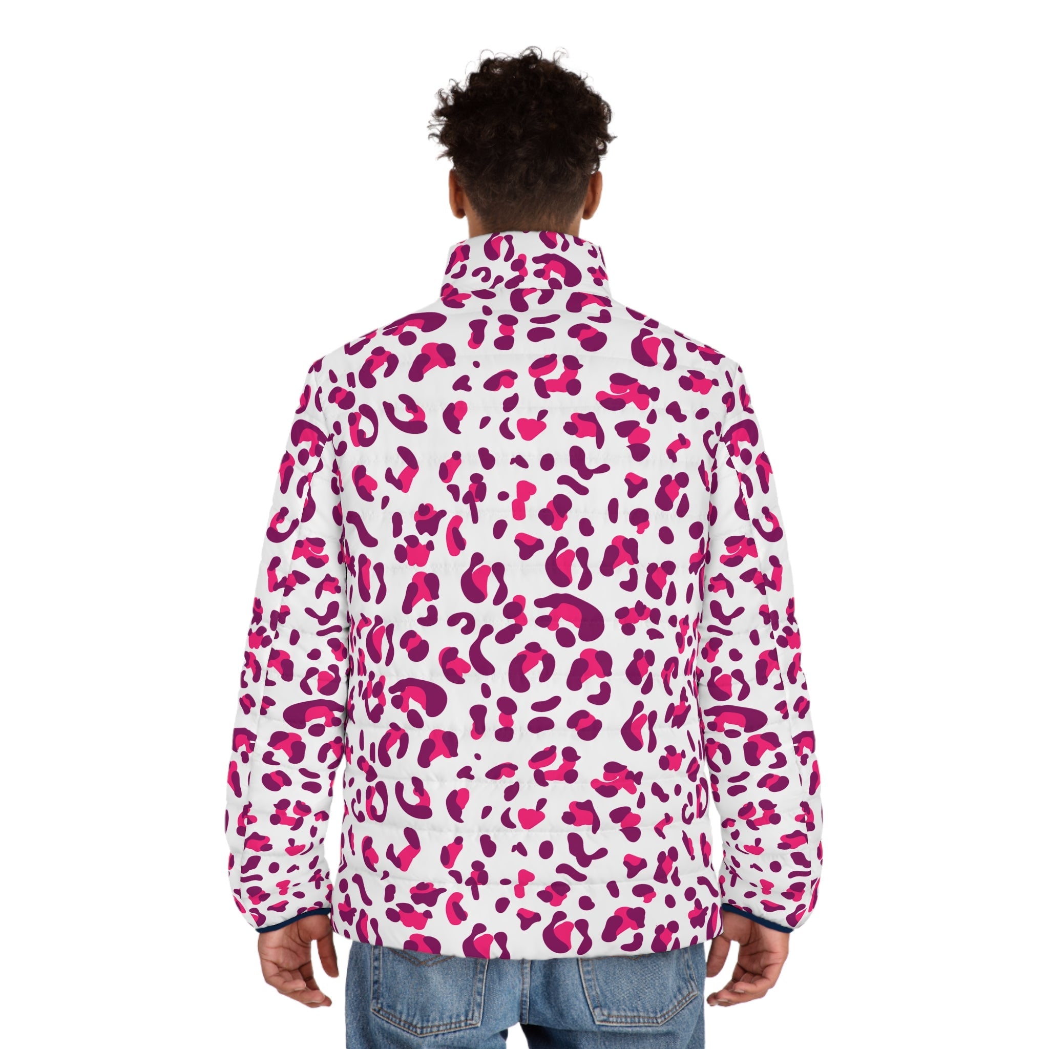 White and Fuchsia Leopard Print Puffer Jacket, Artsulli - Art is Long, Life is Short, All Over Prints, , , , , , , 
