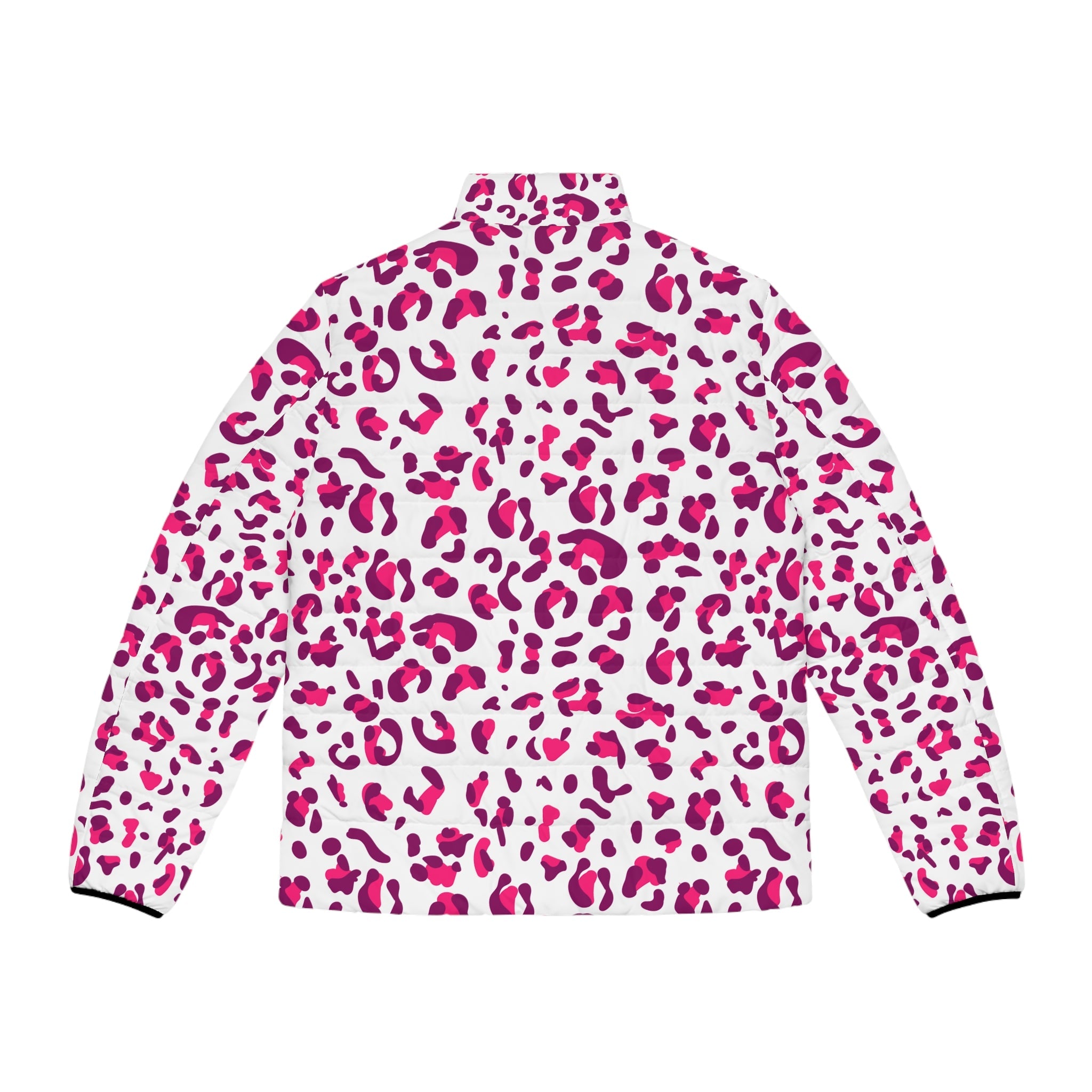 White and Fuchsia Leopard Print Puffer Jacket, Artsulli - Art is Long, Life is Short, All Over Prints, , , , , , , 