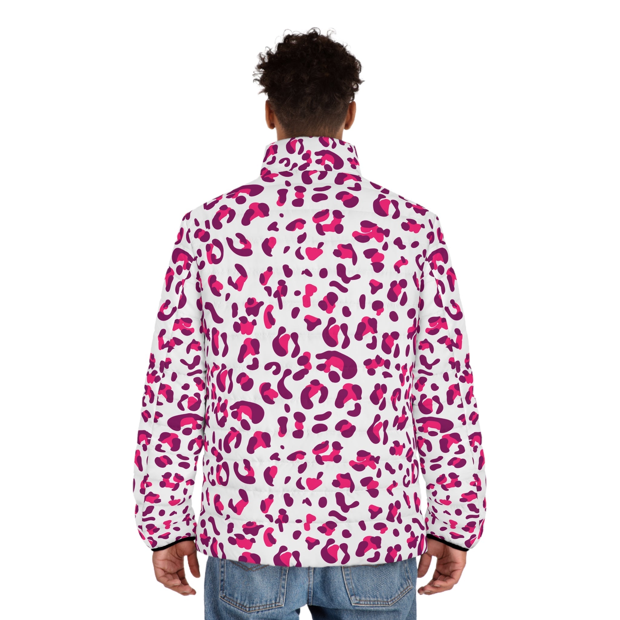 White and Fuchsia Leopard Print Puffer Jacket, Artsulli - Art is Long, Life is Short, All Over Prints, , , , , , , 