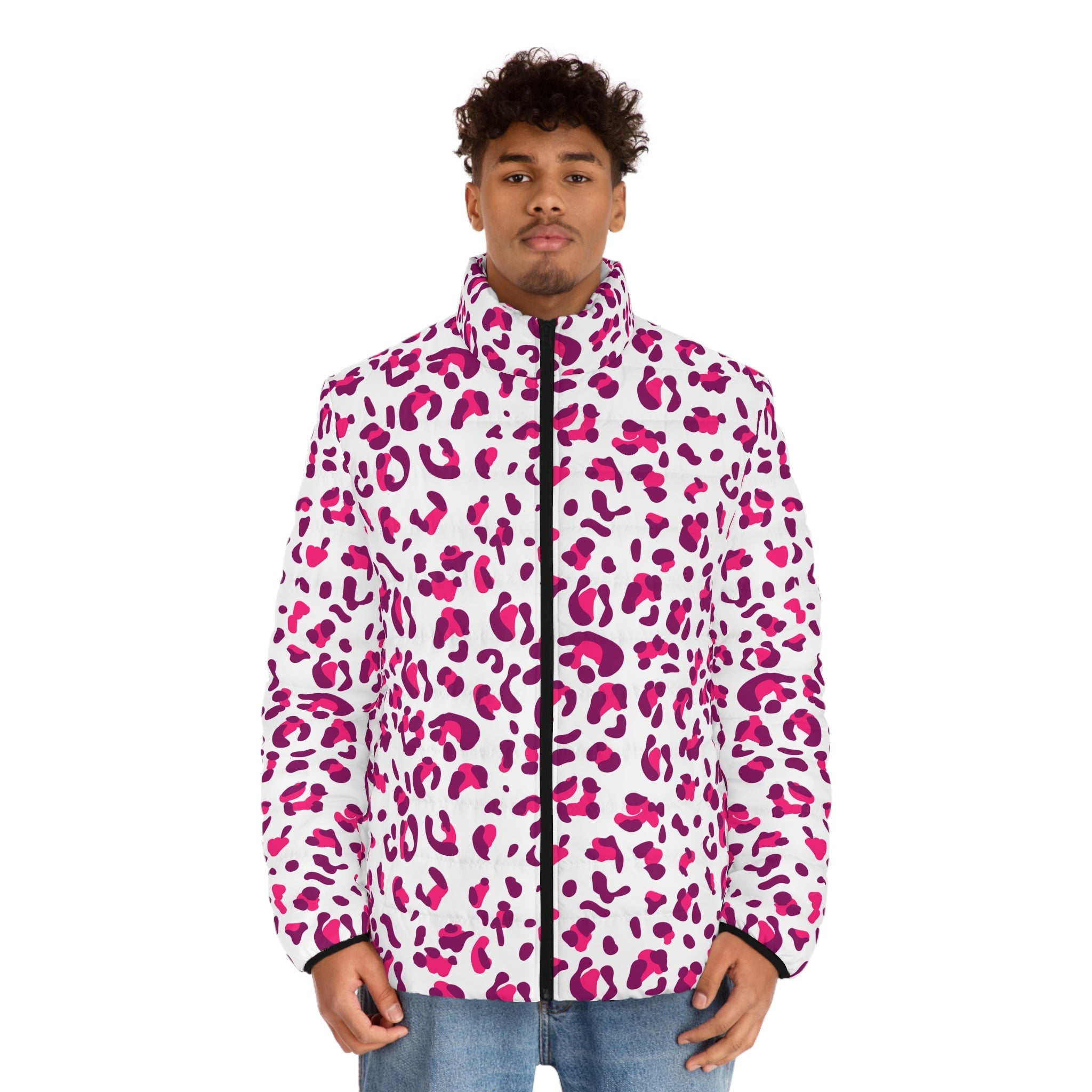 White and Fuchsia Leopard Print Puffer Jacket, Artsulli - Art is Long, Life is Short, All Over Prints, , , , , , , 
