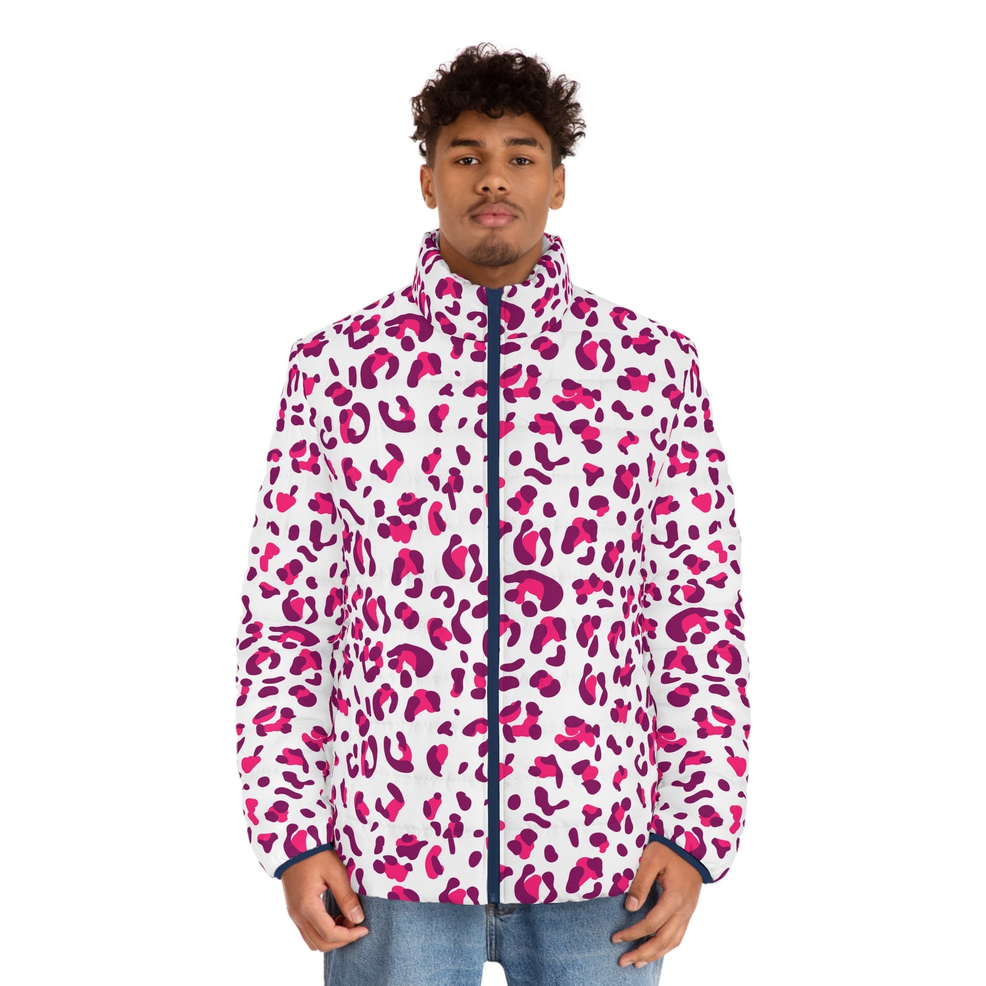 White and Fuchsia Leopard Print Puffer Jacket, Artsulli - Art is Long, Life is Short, All Over Prints, , , , , , , 