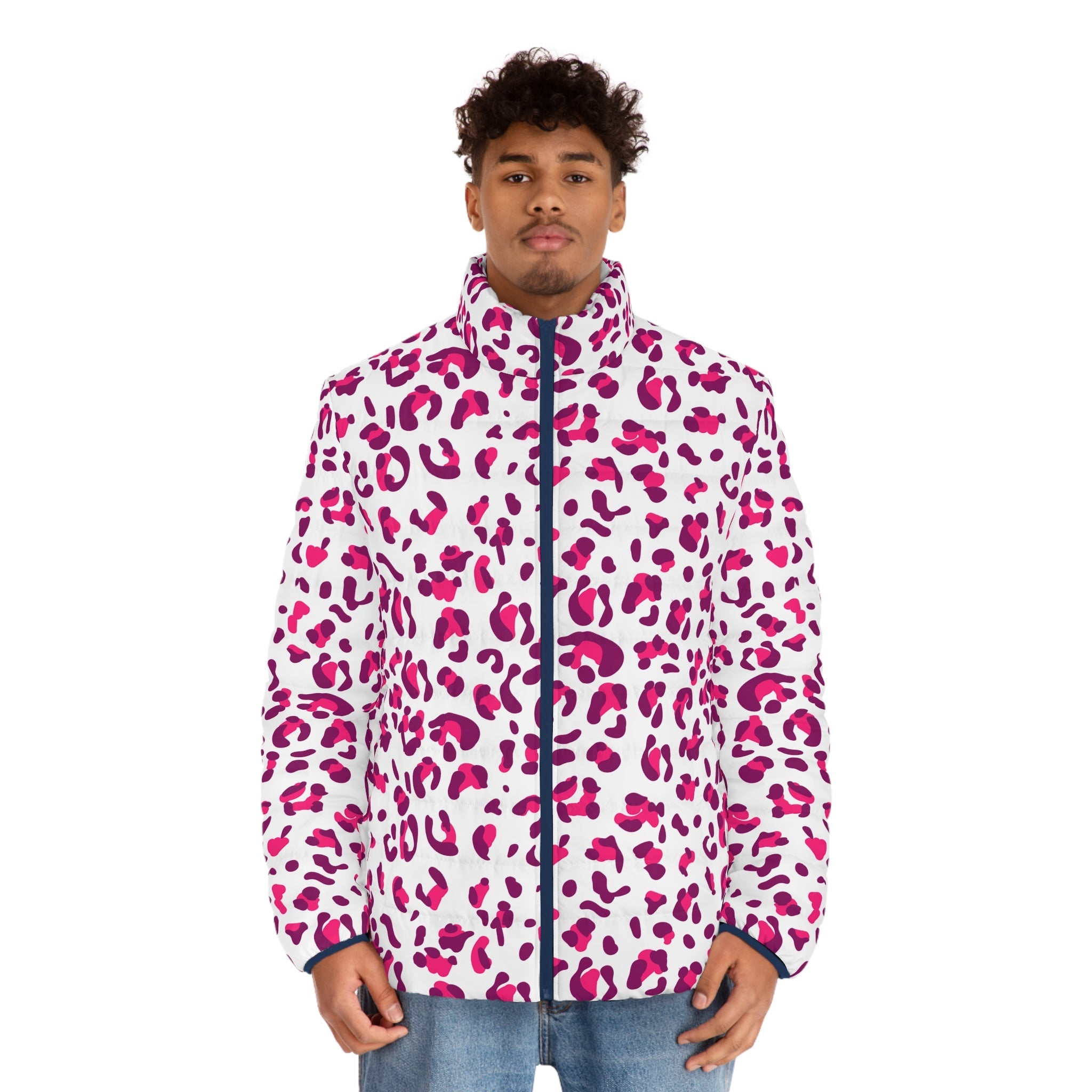 White and Fuchsia Leopard Print Puffer Jacket, Artsulli - Art is Long, Life is Short, All Over Prints, , , , , , , 
