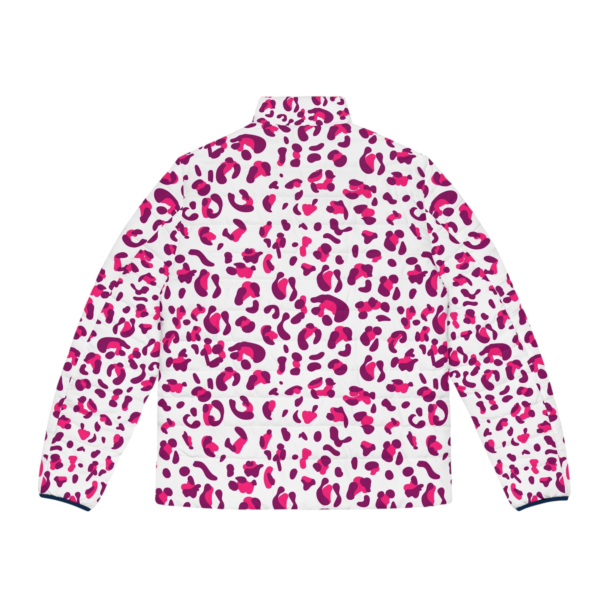 White and Fuchsia Leopard Print Puffer Jacket, Artsulli - Art is Long, Life is Short, All Over Prints, , , , , , , 