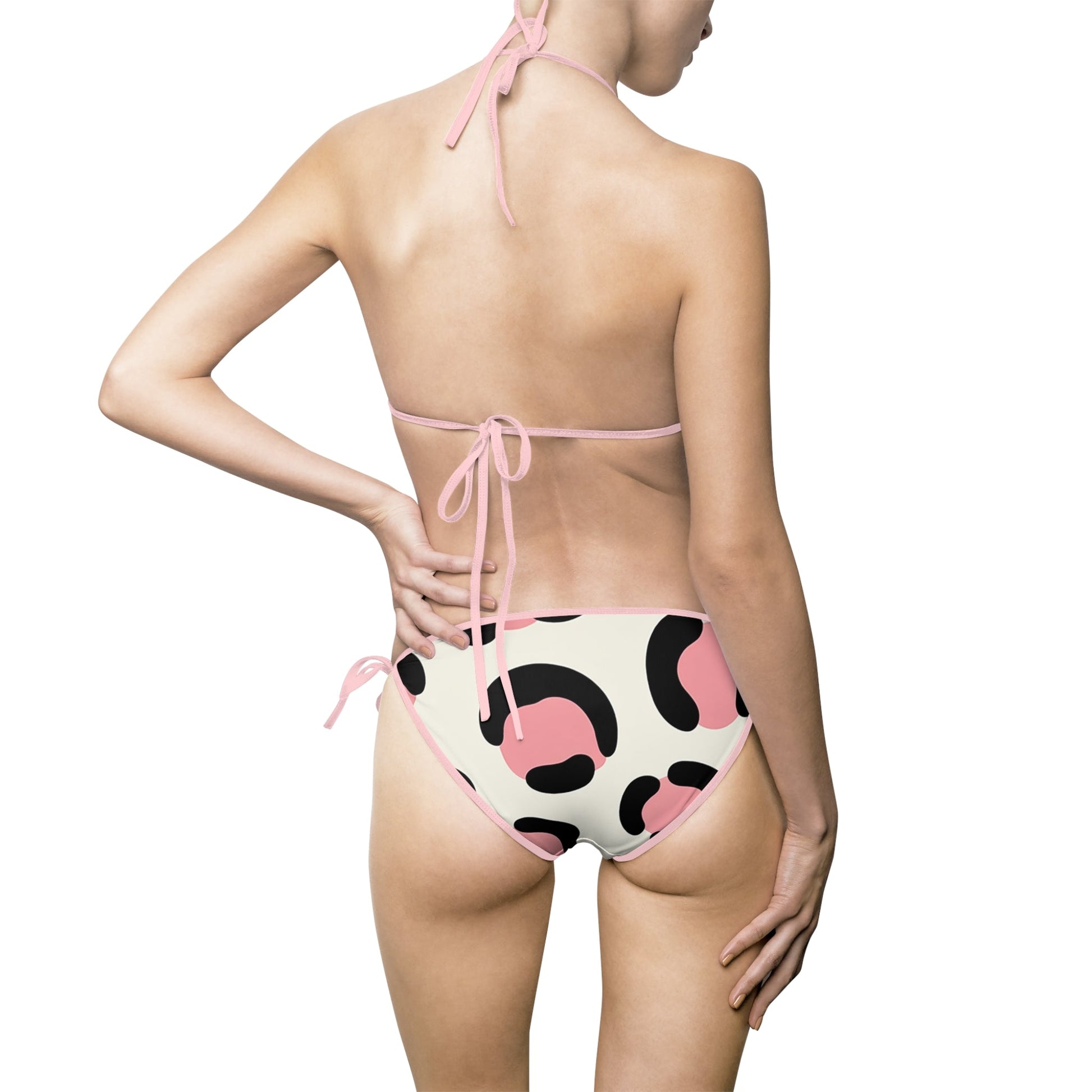 Printify White and Pink Leopard Print Bikini Swimsuit 2025