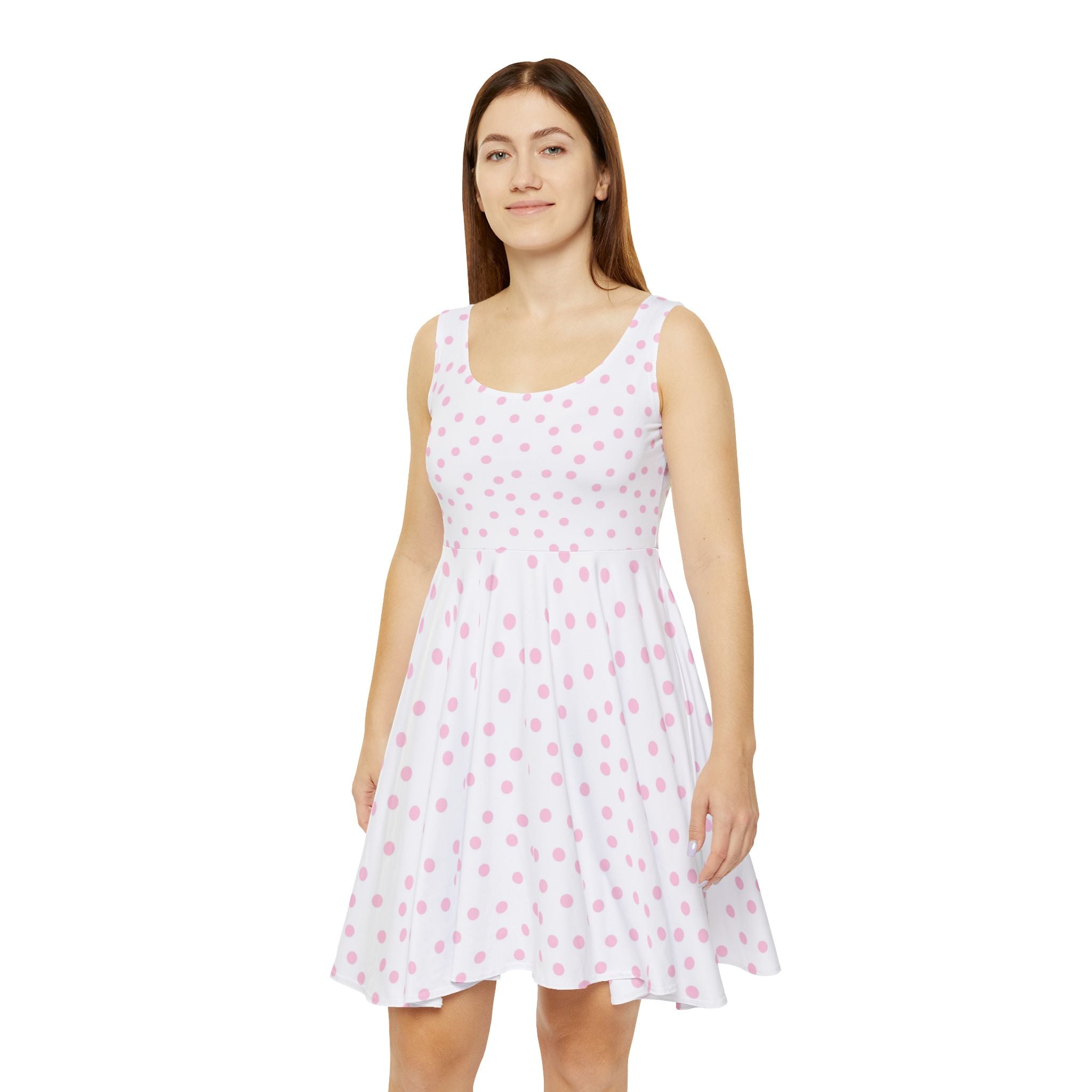 White and Pink Polka Dot Skater Dress, Artsulli - Art is Long, Life is Short, All Over Prints, , , , , , , 