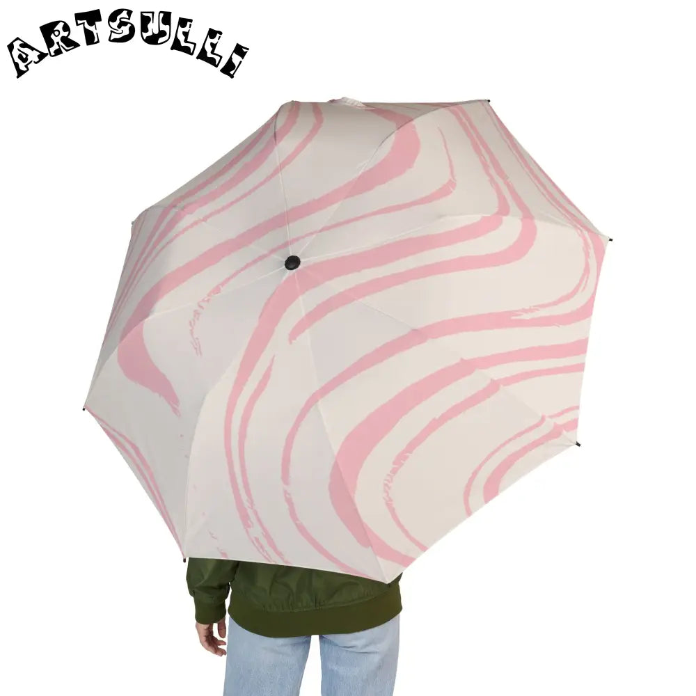 White and Pink Wavy Stripe Umbrella, Artsulli - Art is Long, Life is Short, Accessories, , , , , , , 