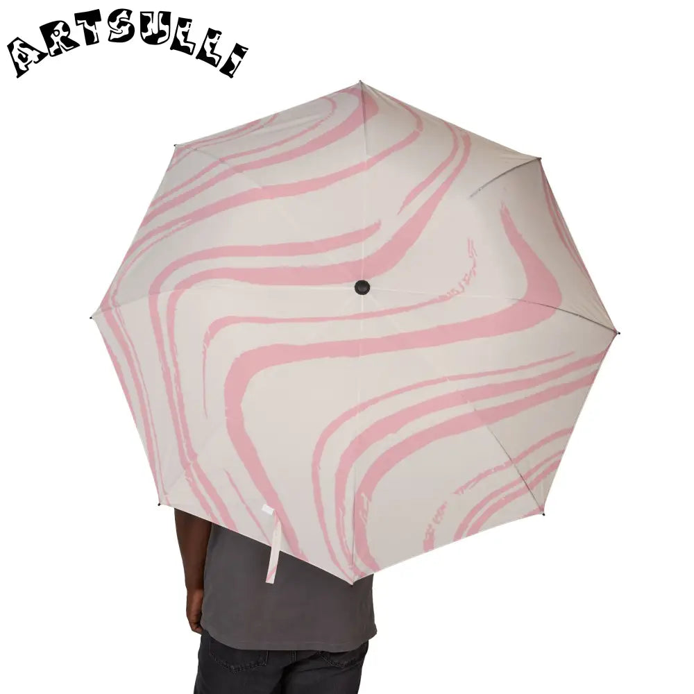 White and Pink Wavy Stripe Umbrella, Artsulli - Art is Long, Life is Short, Accessories, , , , , , , 