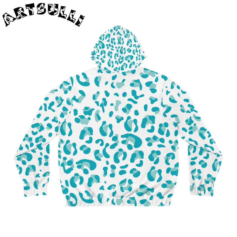 White and Teal Leopard Full Zip Hoodie, Artsulli - Art is Long, Life is Short, All Over Prints, , , , , , , 