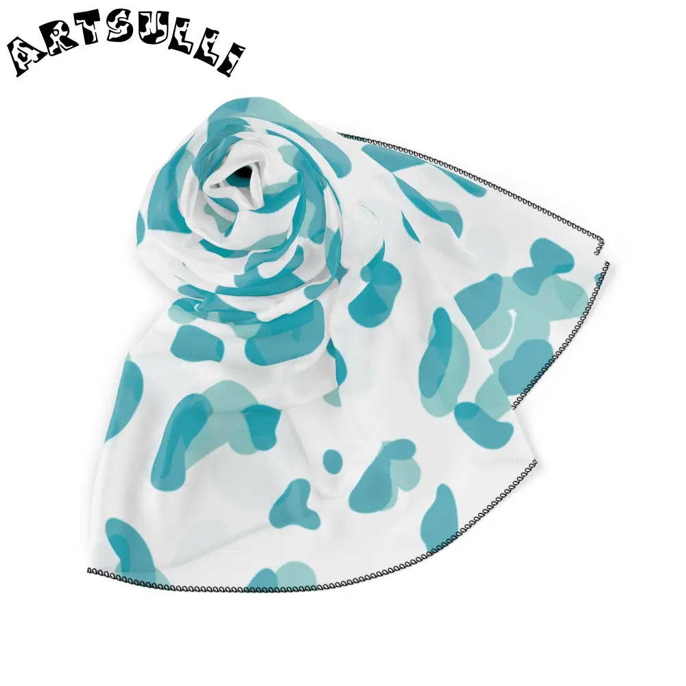 White and Teal Leopard Sheer Scarf, Artsulli - Art is Long, Life is Short, Accessories, , , , , , , 