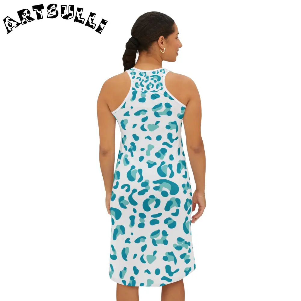 White and Teal Leopard Tank Dress, Artsulli - Art is Long, Life is Short, Tank Top, , , , , , , 