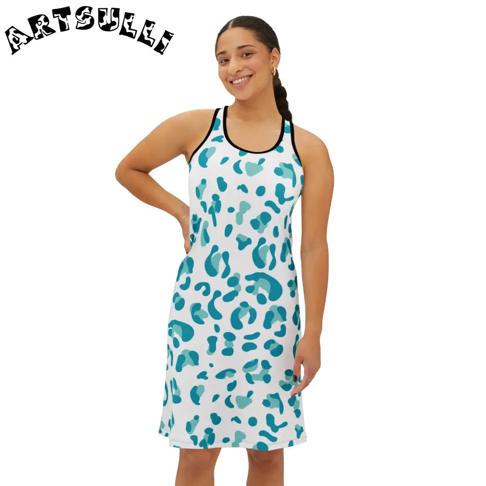 White and Teal Leopard Tank Dress, Artsulli - Art is Long, Life is Short, Tank Top, , , , , , , 