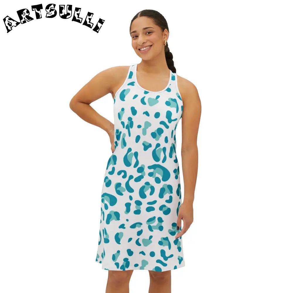White and Teal Leopard Tank Dress, Artsulli - Art is Long, Life is Short, Tank Top, , , , , , , 