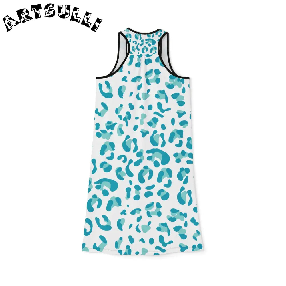 White and Teal Leopard Tank Dress, Artsulli - Art is Long, Life is Short, Tank Top, , , , , , , 