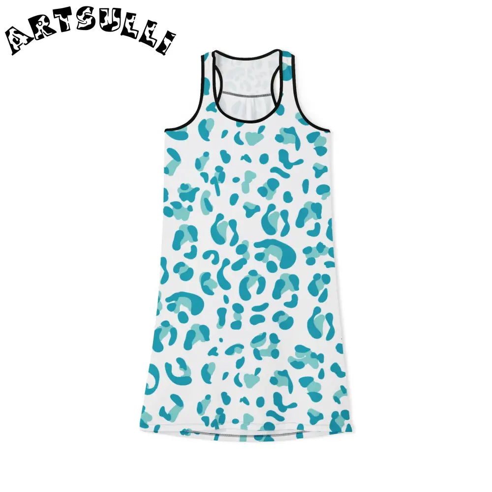 White and Teal Leopard Tank Dress, Artsulli - Art is Long, Life is Short, Tank Top, Size, XS, Color, Black, , , 10775410750103300858