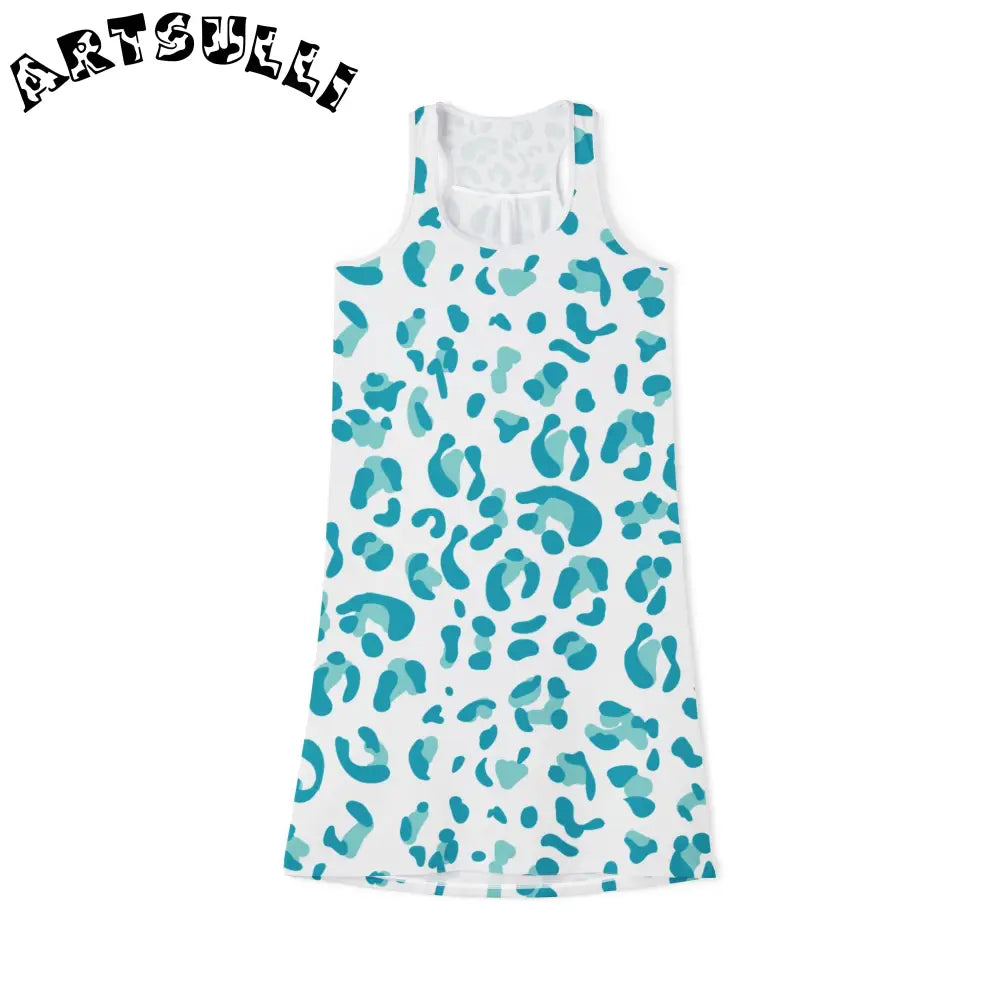 White and Teal Leopard Tank Dress, Artsulli - Art is Long, Life is Short, Tank Top, Size, XS, Color, White, , , 28787119283487575343
