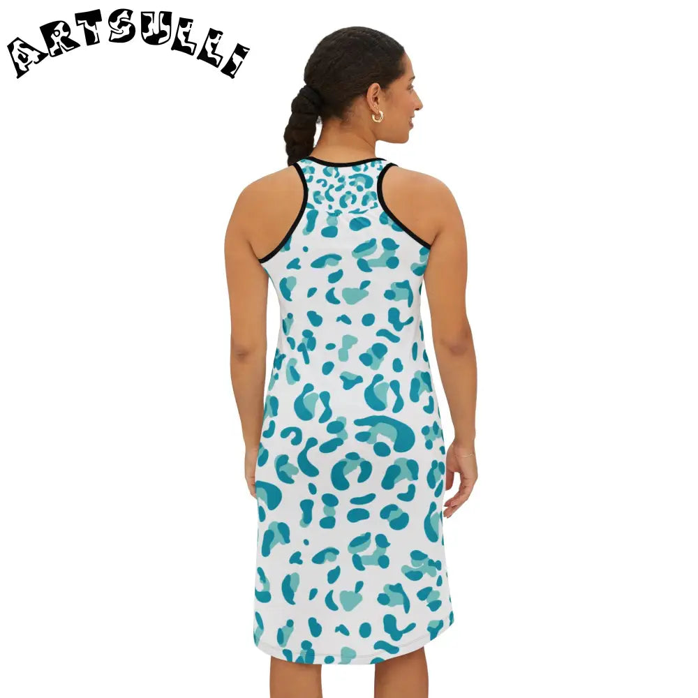 White and Teal Leopard Tank Dress, Artsulli - Art is Long, Life is Short, Tank Top, , , , , , , 
