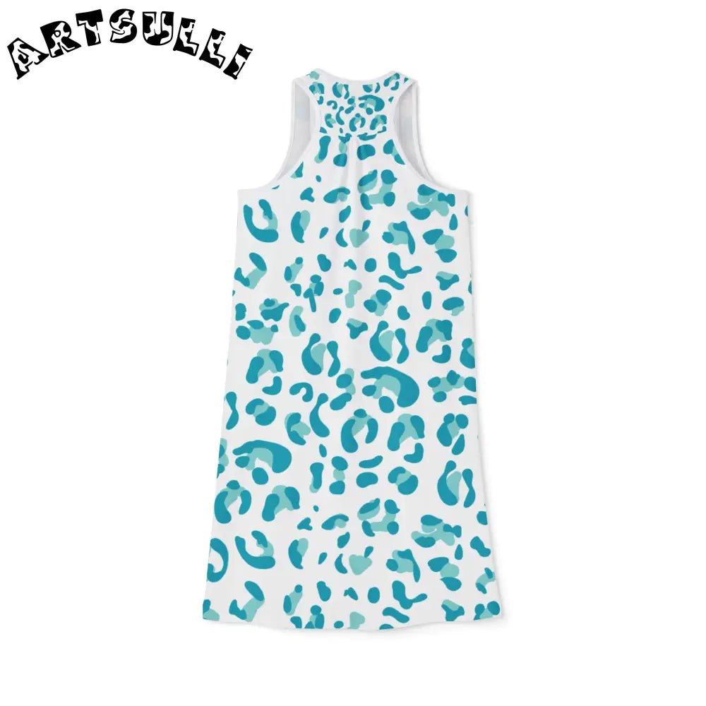 White and Teal Leopard Tank Dress, Artsulli - Art is Long, Life is Short, Tank Top, , , , , , , 