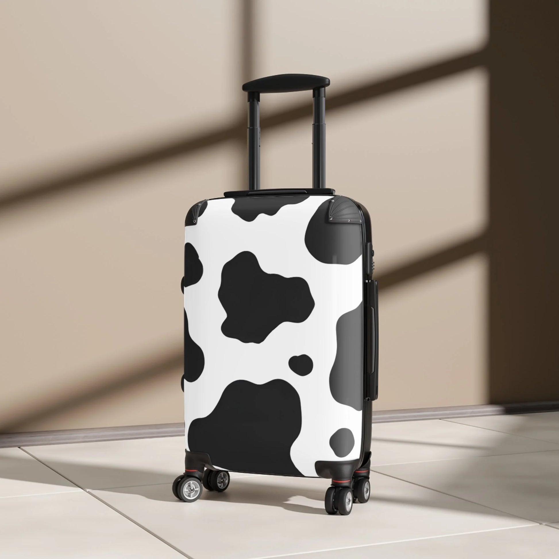 White Black Cow Print Hard Shell Luggage Adjustable Handle Spinner Wheels, Artsulli - Art is Long, Life is Short, Bags, , , , , , , 