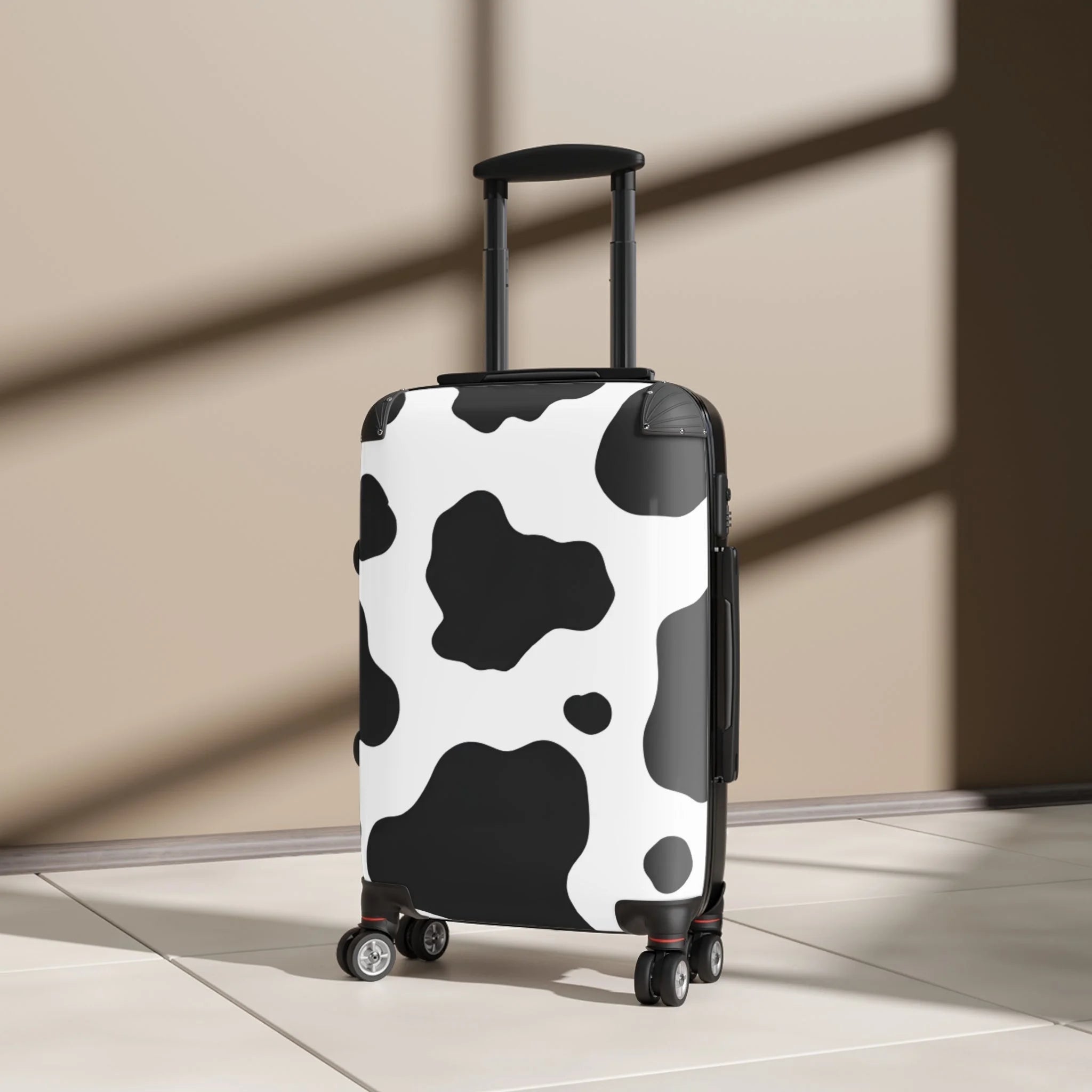 White Black Cow Print Hard Shell Luggage Adjustable Handle Spinner Wheels, Artsulli - Art is Long, Life is Short, Bags, , , , , , , 