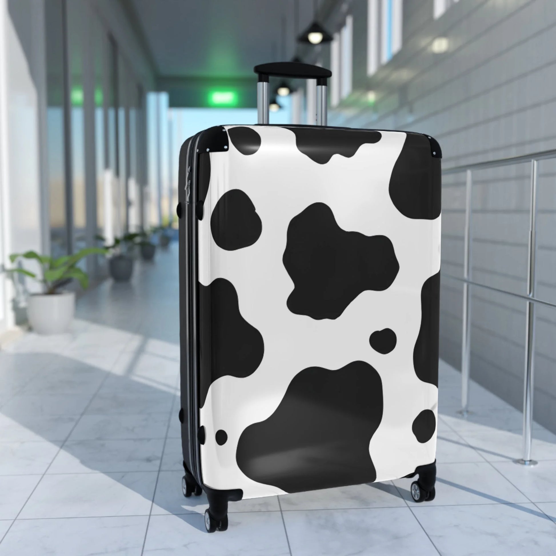 White Black Cow Print Hard Shell Luggage Adjustable Handle Spinner Wheels, Artsulli - Art is Long, Life is Short, Bags, , , , , , , 