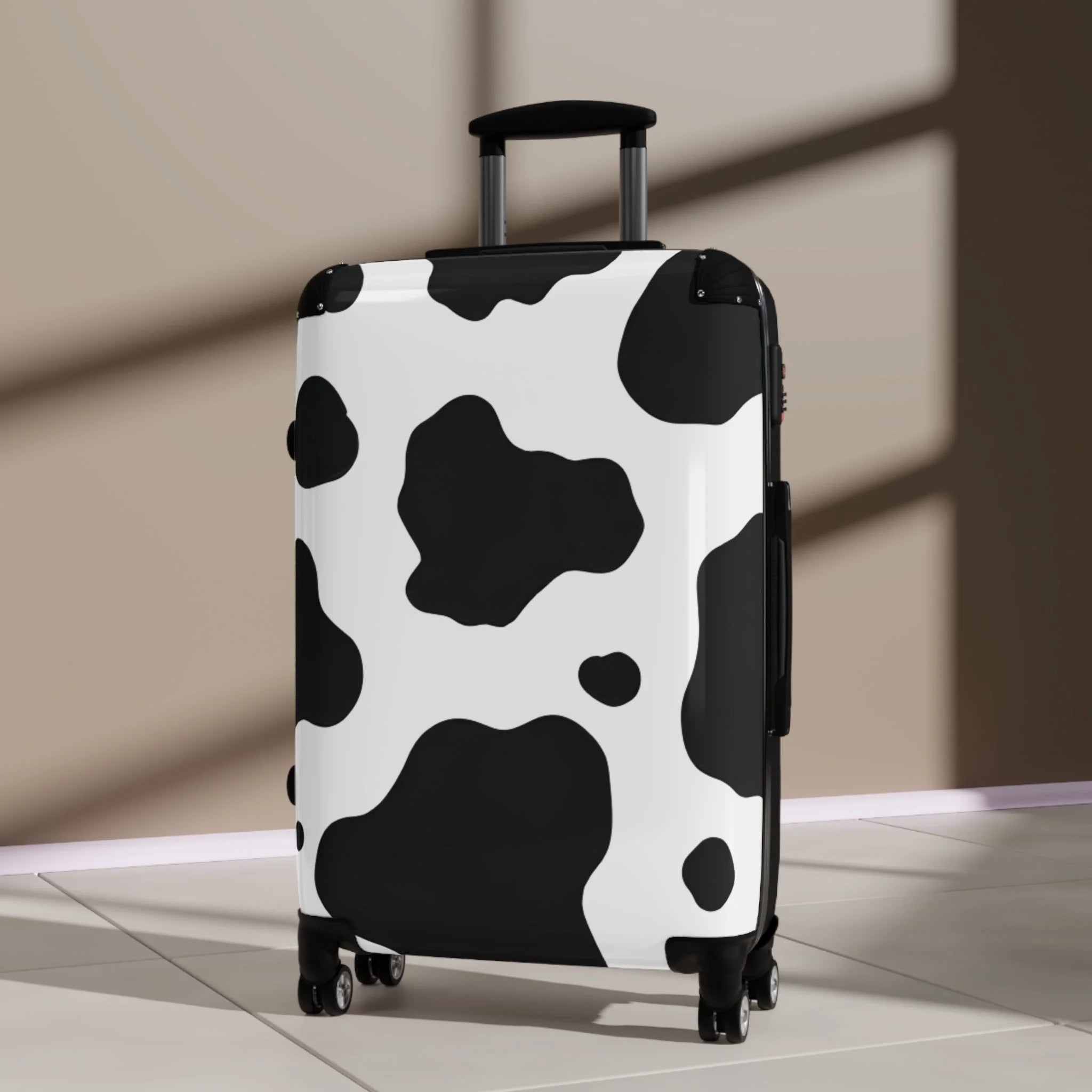 White Black Cow Print Hard Shell Luggage Adjustable Handle Spinner Wheels, Artsulli - Art is Long, Life is Short, Bags, , , , , , , 