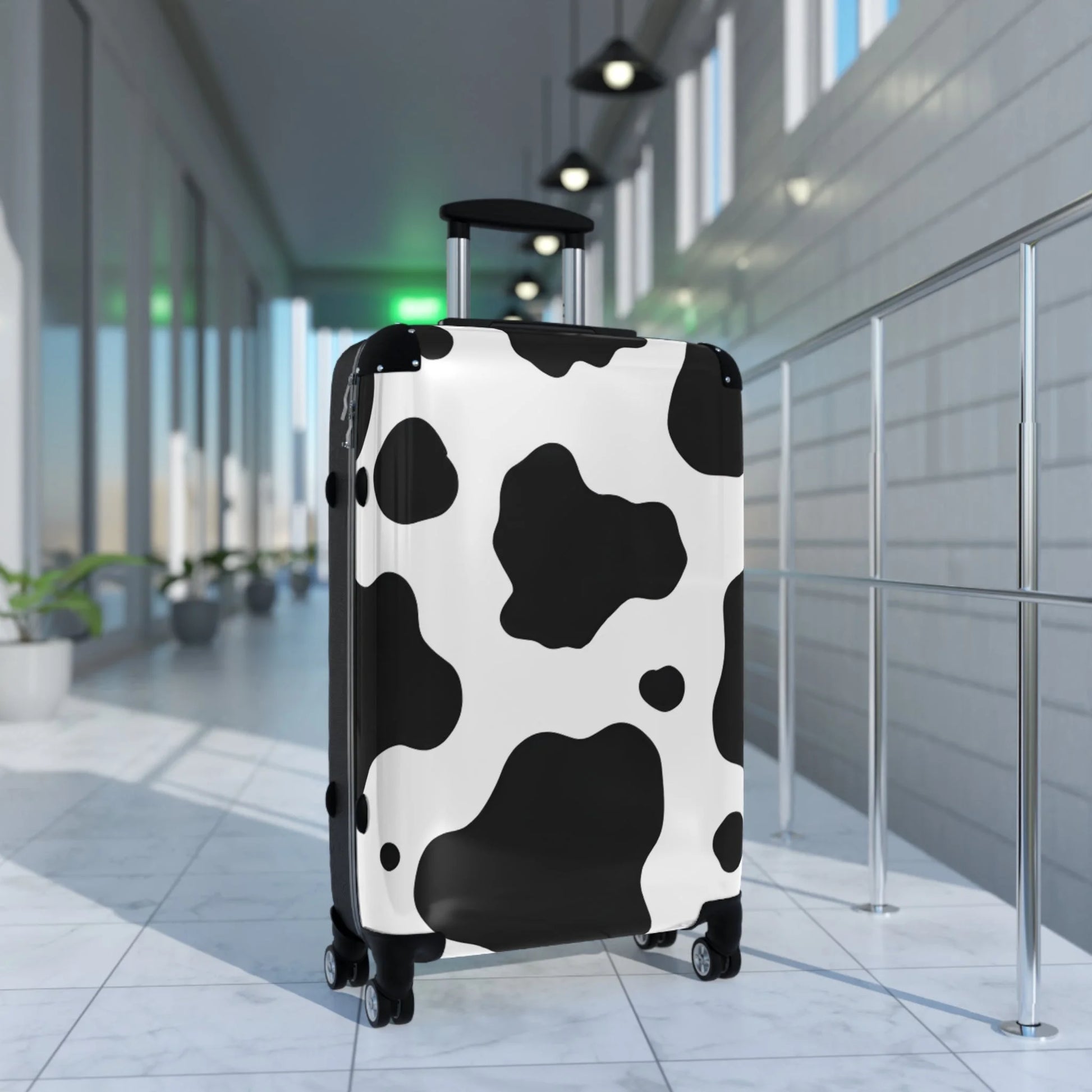 White Black Cow Print Hard Shell Luggage Adjustable Handle Spinner Wheels, Artsulli - Art is Long, Life is Short, Bags, , , , , , , 