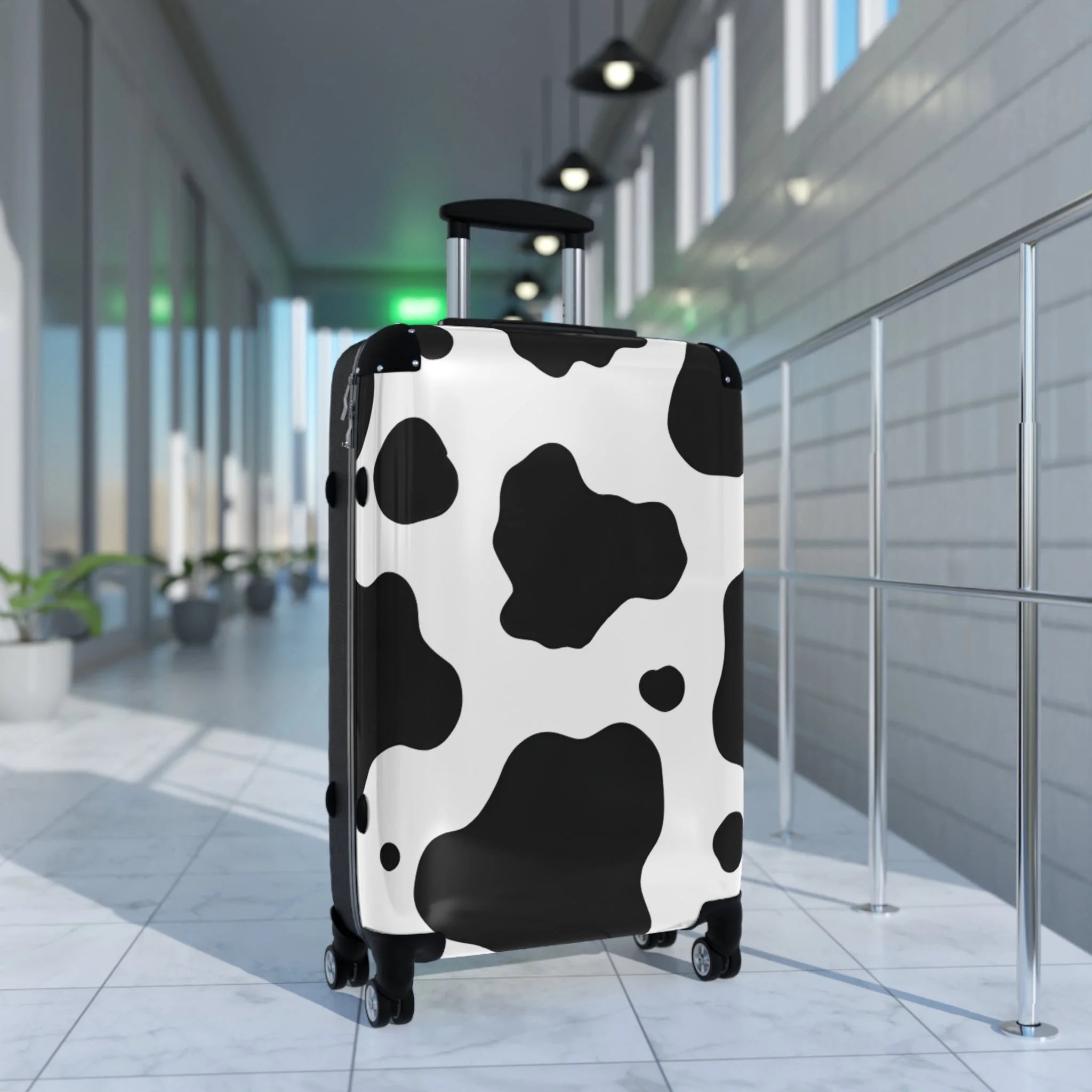 White Black Cow Print Hard Shell Luggage Adjustable Handle Spinner Wheels, Artsulli - Art is Long, Life is Short, Bags, , , , , , , 