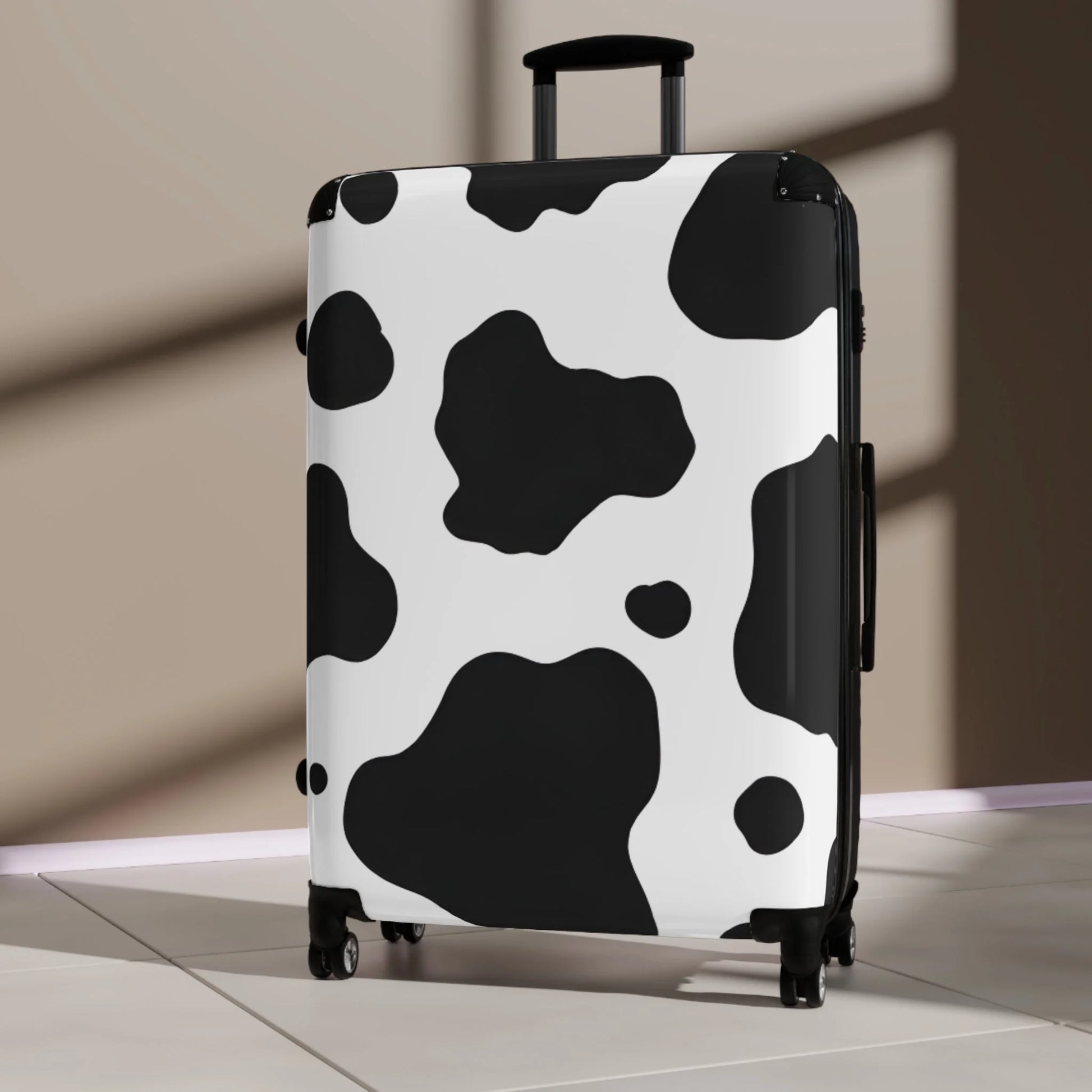 White Black Cow Print Hard Shell Luggage Adjustable Handle Spinner Wheels, Artsulli - Art is Long, Life is Short, Bags, , , , , , , 