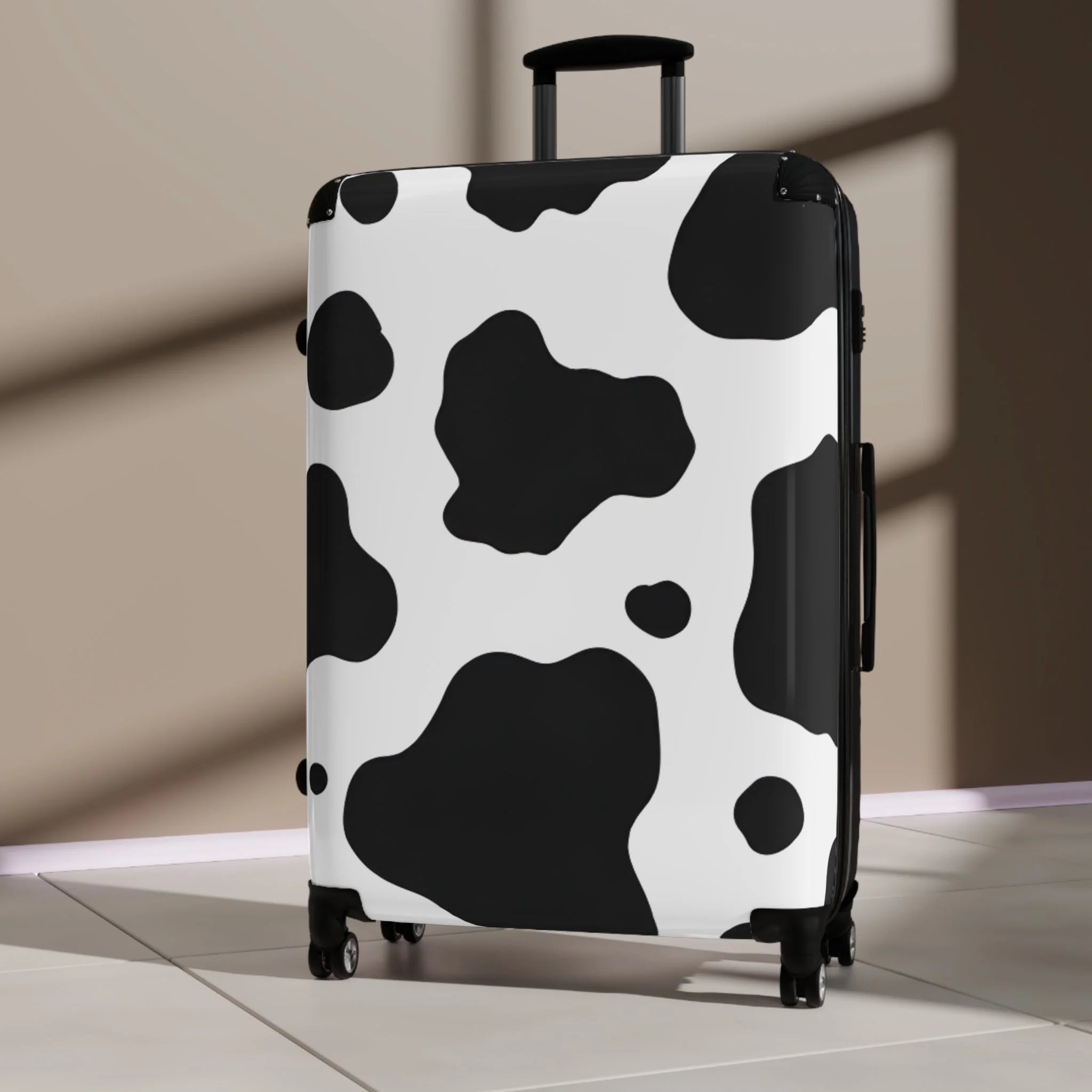 White Black Cow Print Hard Shell Luggage Adjustable Handle Spinner Wheels, Artsulli - Art is Long, Life is Short, Bags, , , , , , , 