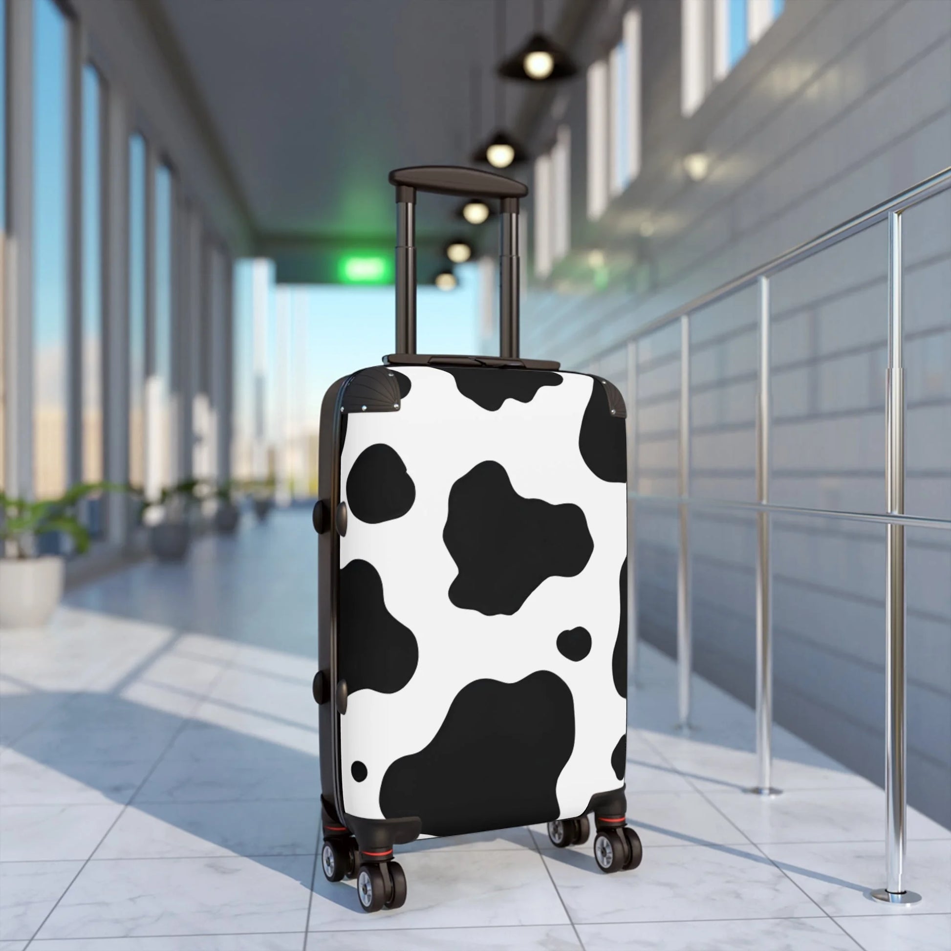 White Black Cow Print Hard Shell Luggage Adjustable Handle Spinner Wheels, Artsulli - Art is Long, Life is Short, Bags, , , , , , , 