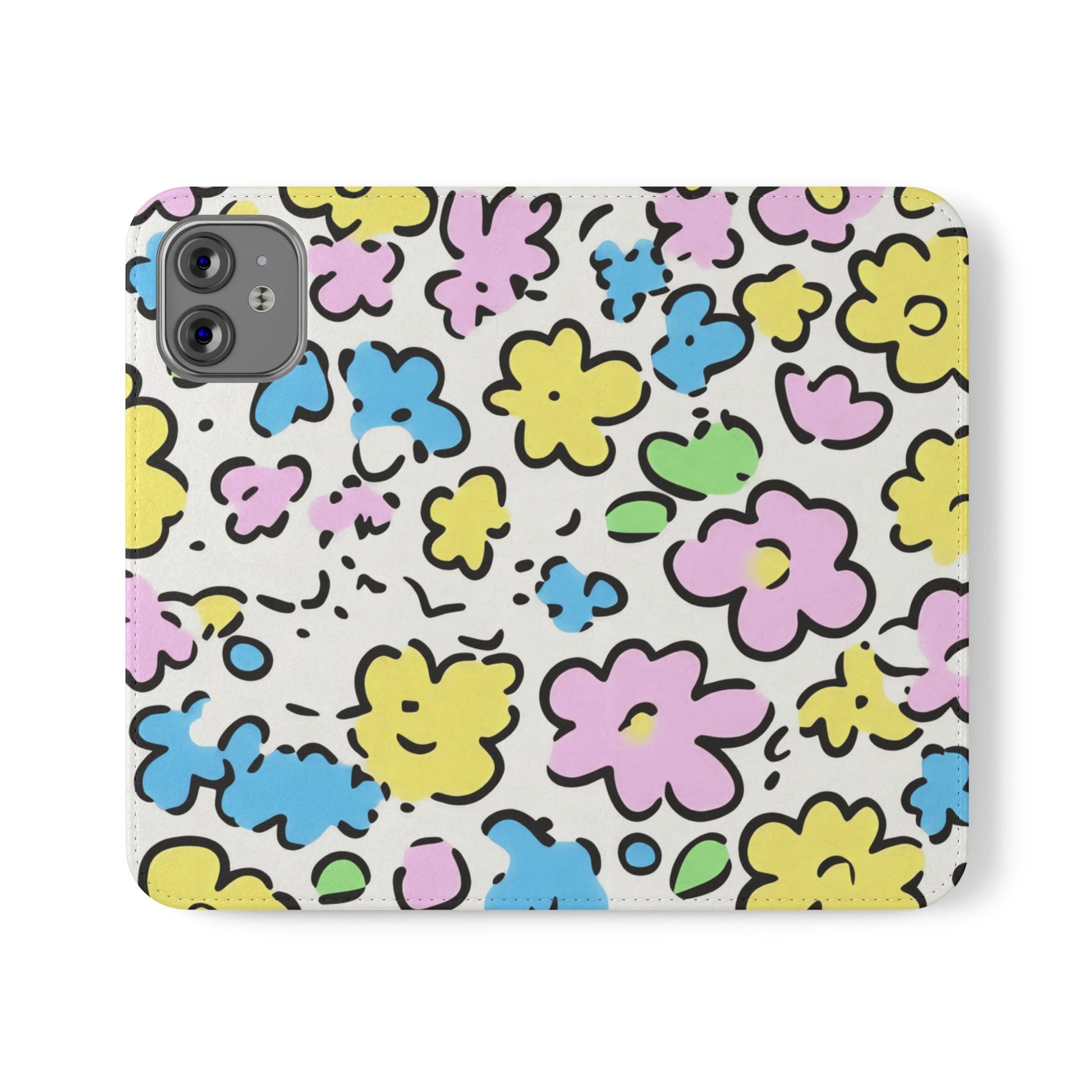 White Colorful Floral Flip Cases, Artsulli - Art is Long, Life is Short, Phone Case, Size, iPhone 12 Mini, , , , , 31318033036732841294