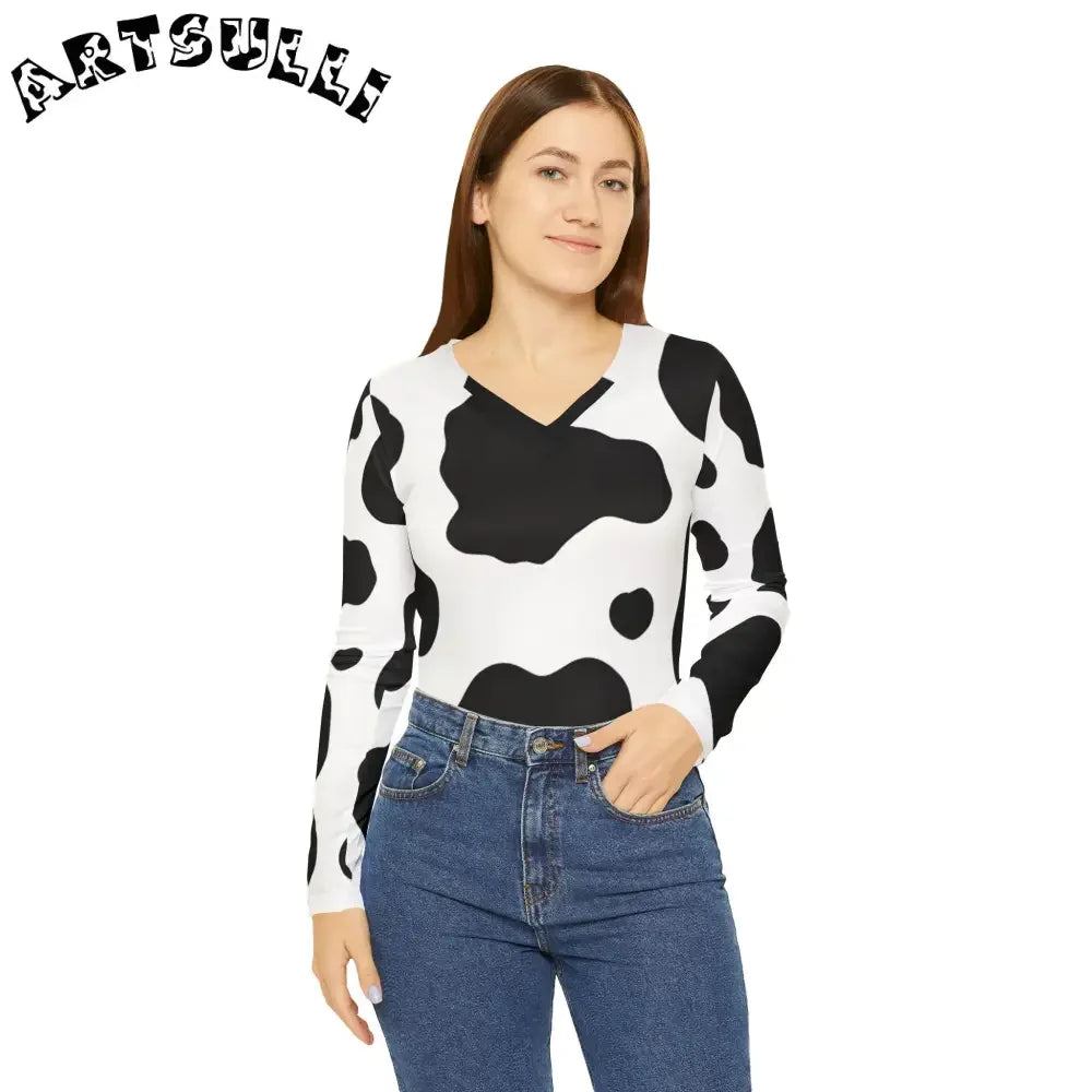 White Cow Print Long Sleeve Shirt, Artsulli - Art is Long, Life is Short, All Over Prints, , , , , , , 