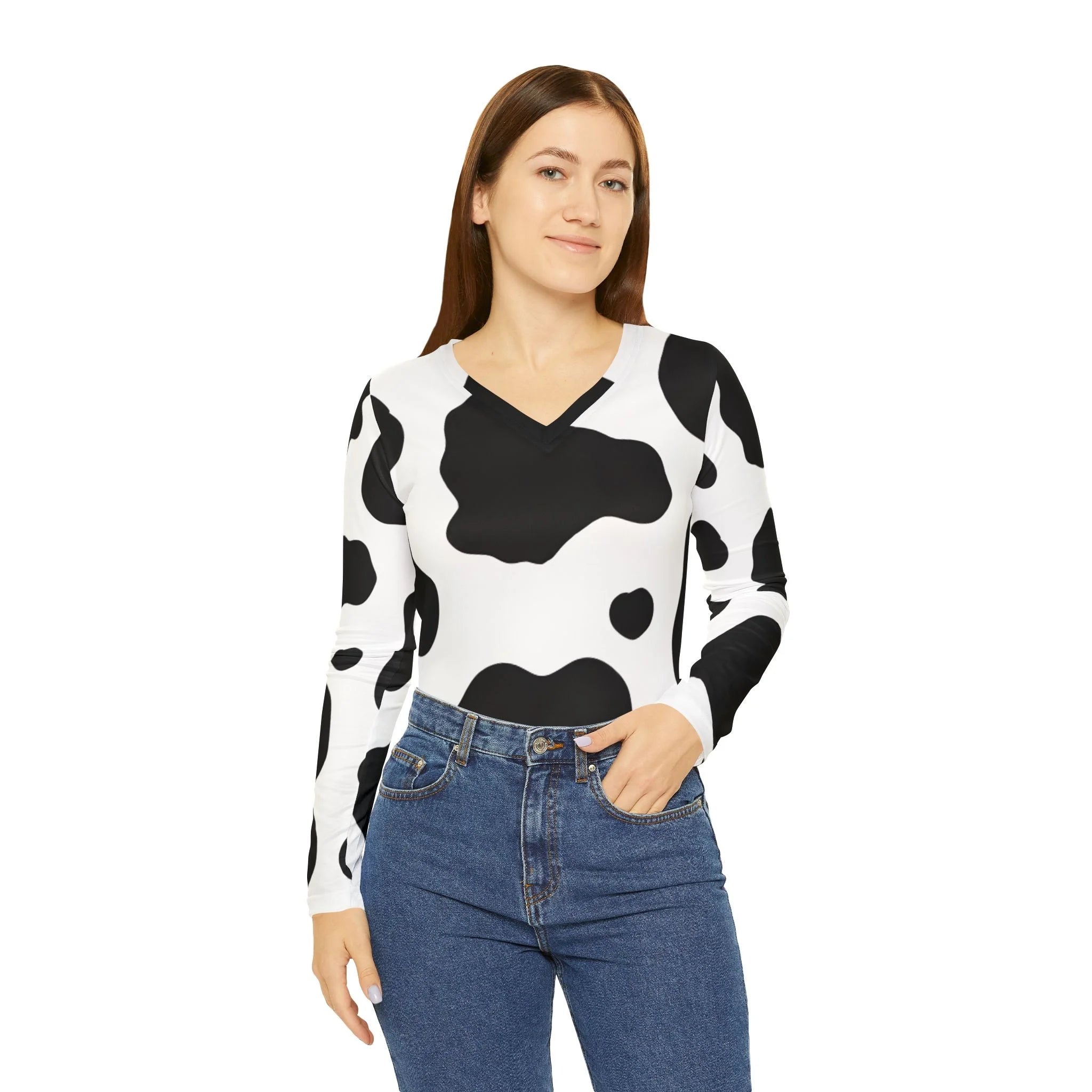 White Cow Print Long Sleeve Shirt, Artsulli - Art is Long, Life is Short, All Over Prints, , , , , , , 
