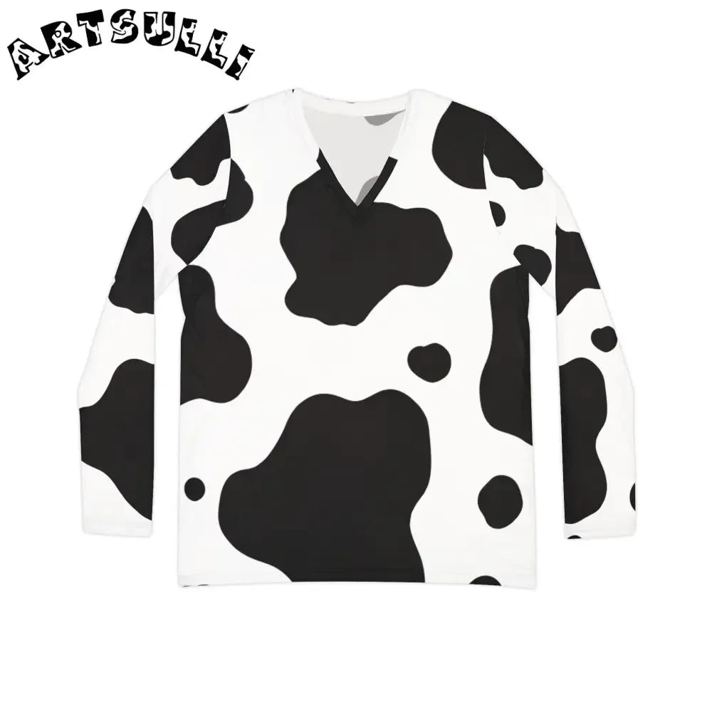 White Cow Print Long Sleeve Shirt, Artsulli - Art is Long, Life is Short, All Over Prints, , , , , , , 