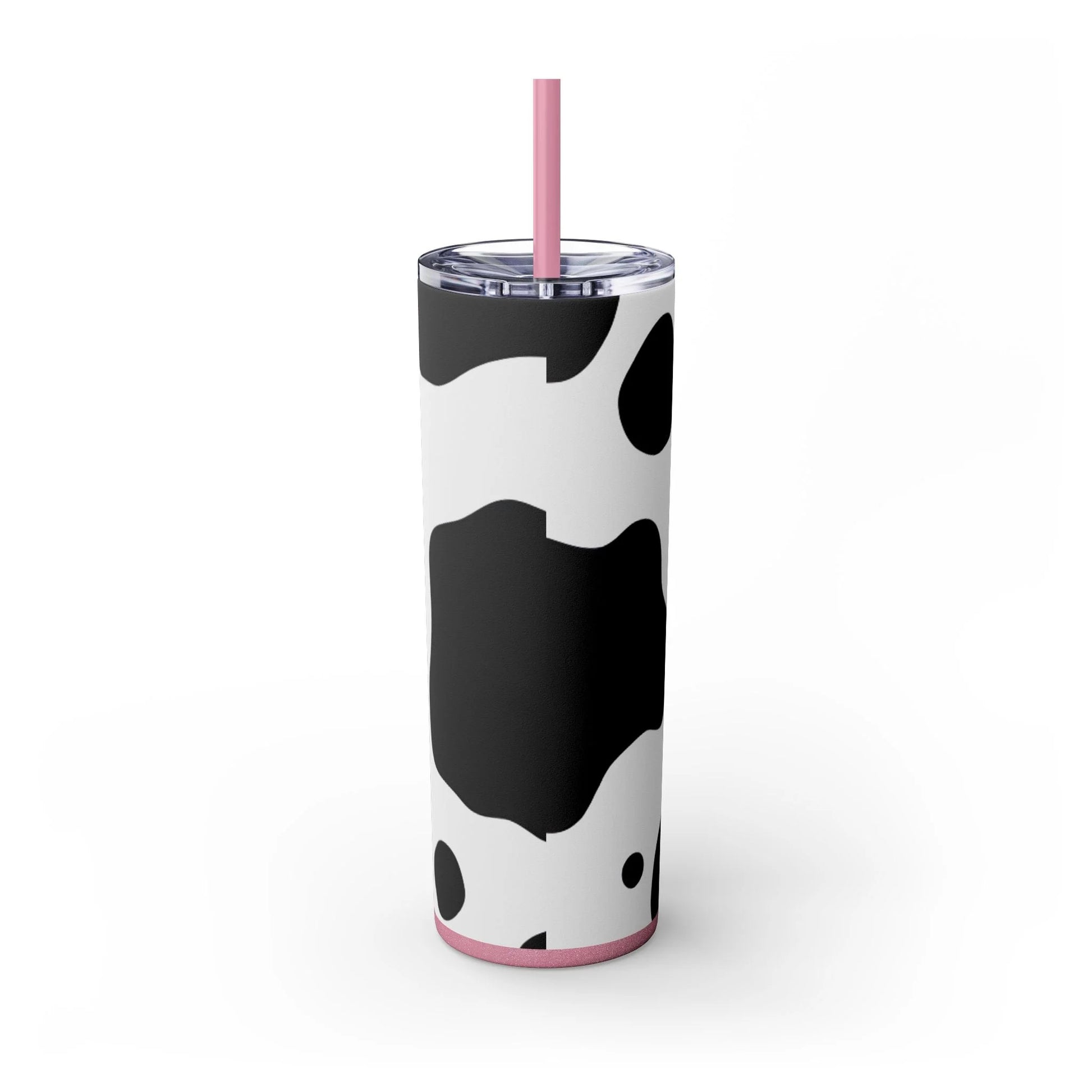 JAKKOUTTHEBXX White cow print skinny tumbler with clear lid and straw 2025