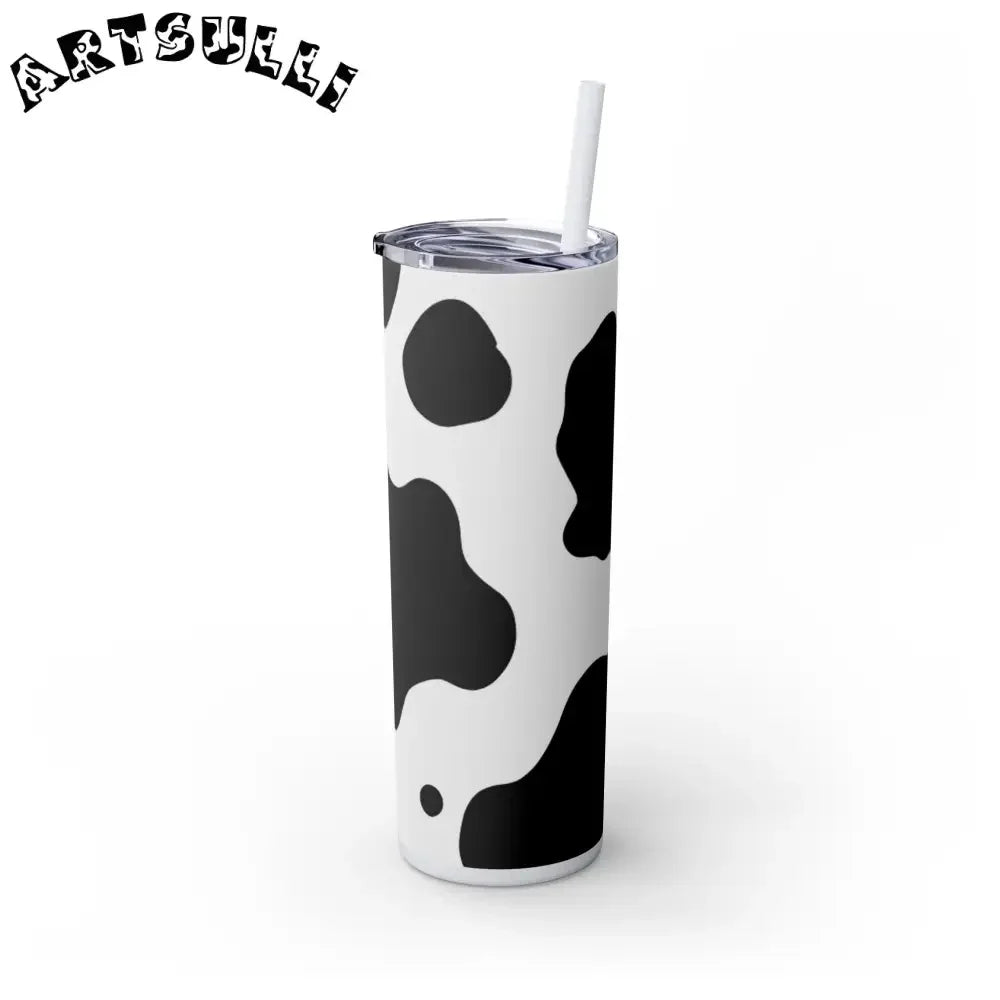 JAKKOUTTHEBXX White cow print skinny tumbler with clear lid and straw 2025