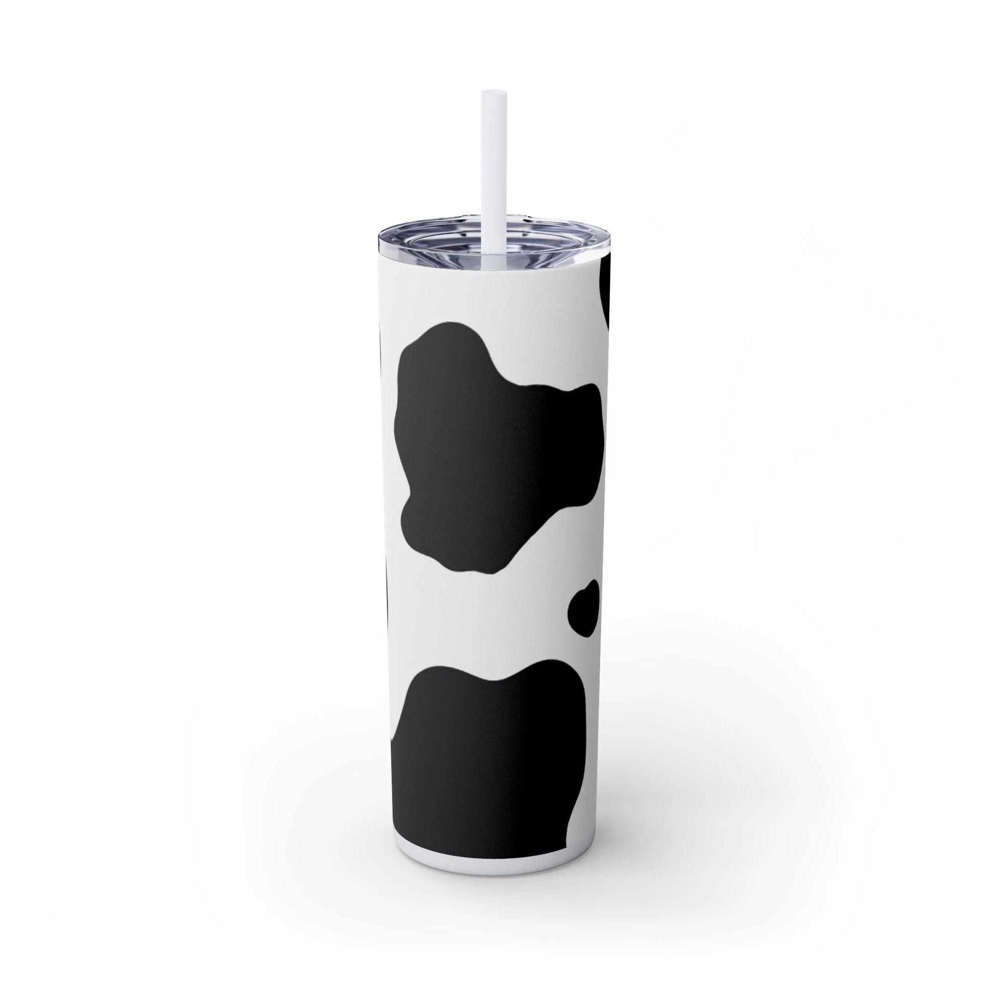 JAKKOUTTHEBXX White cow print skinny tumbler with clear lid and straw 2025