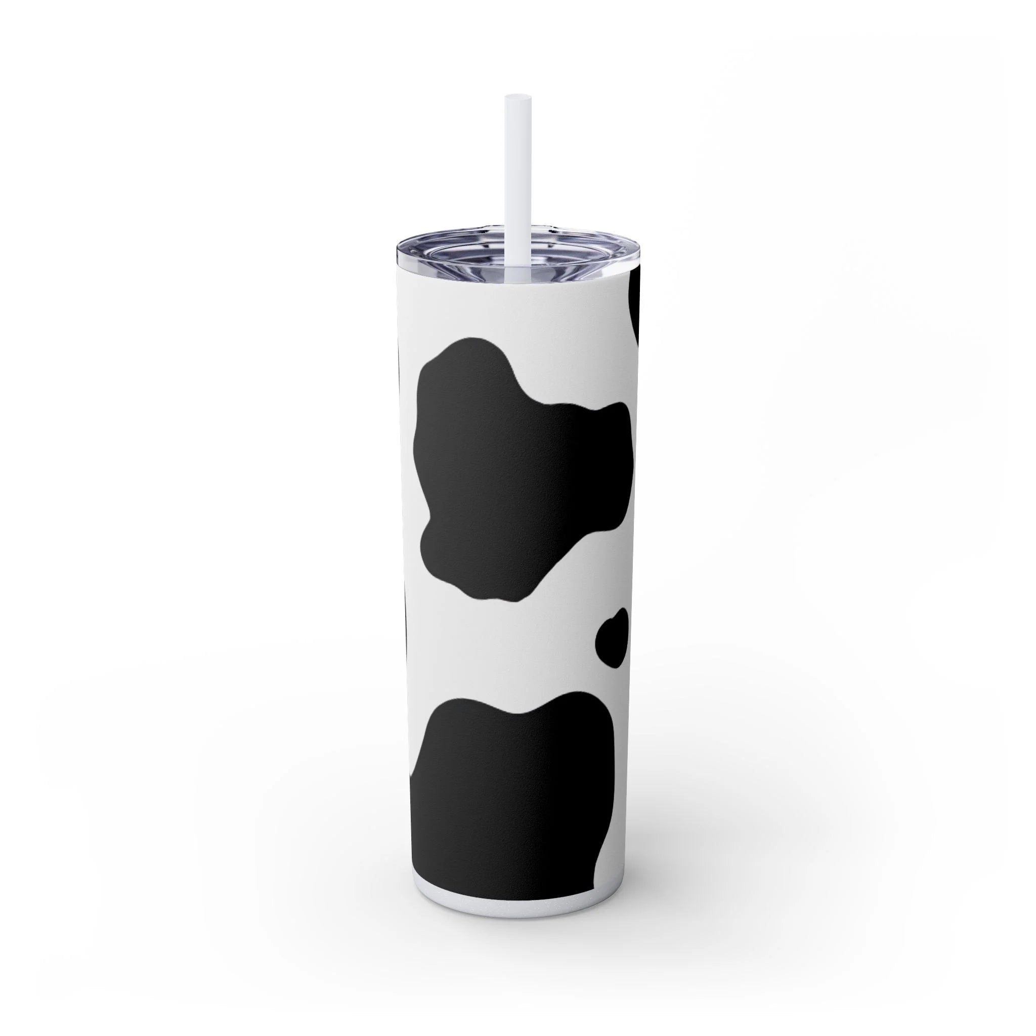 JAKKOUTTHEBXX White cow print skinny tumbler with clear lid and straw 2025