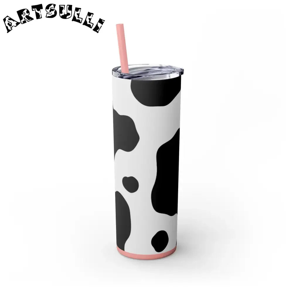 JAKKOUTTHEBXX White cow print skinny tumbler with clear lid and straw 2025