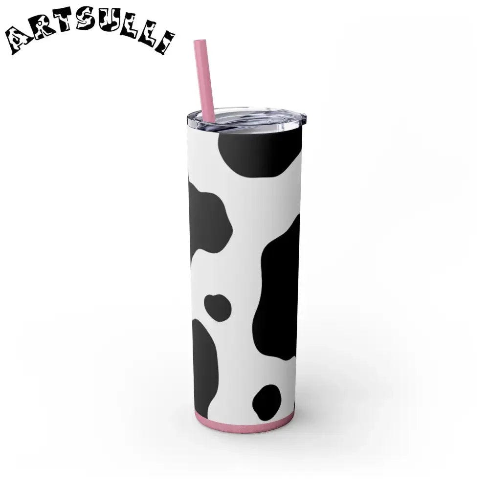 JAKKOUTTHEBXX White cow print skinny tumbler with clear lid and straw 2025