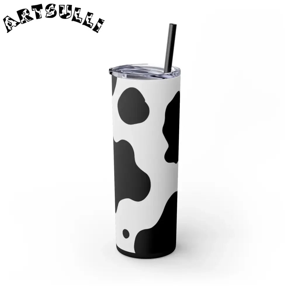 JAKKOUTTHEBXX White cow print skinny tumbler with clear lid and straw 2025