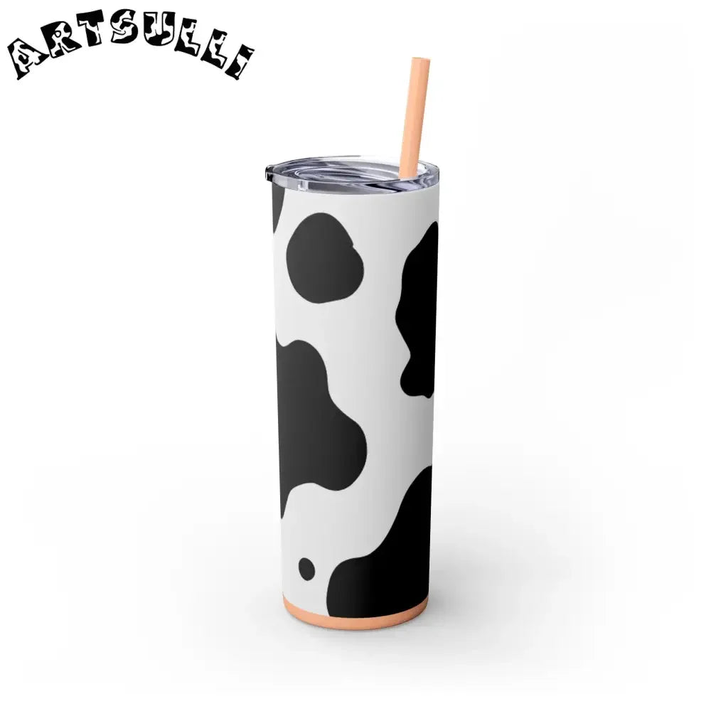 JAKKOUTTHEBXX White cow print skinny tumbler with clear lid and straw 2025