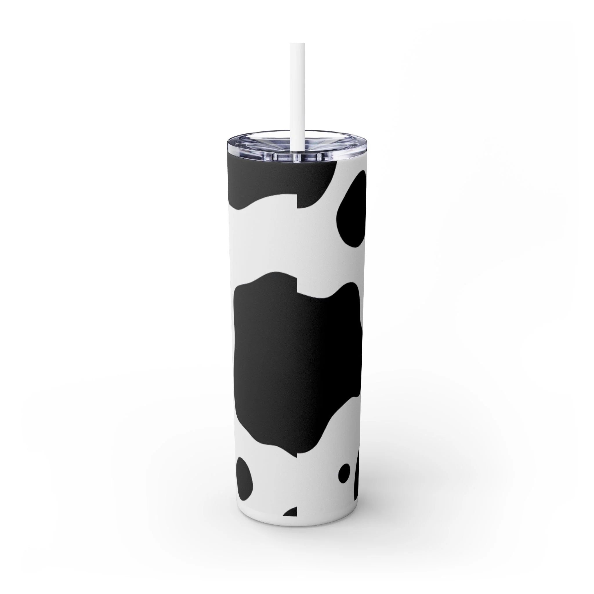 JAKKOUTTHEBXX White cow print skinny tumbler with clear lid and straw 2025