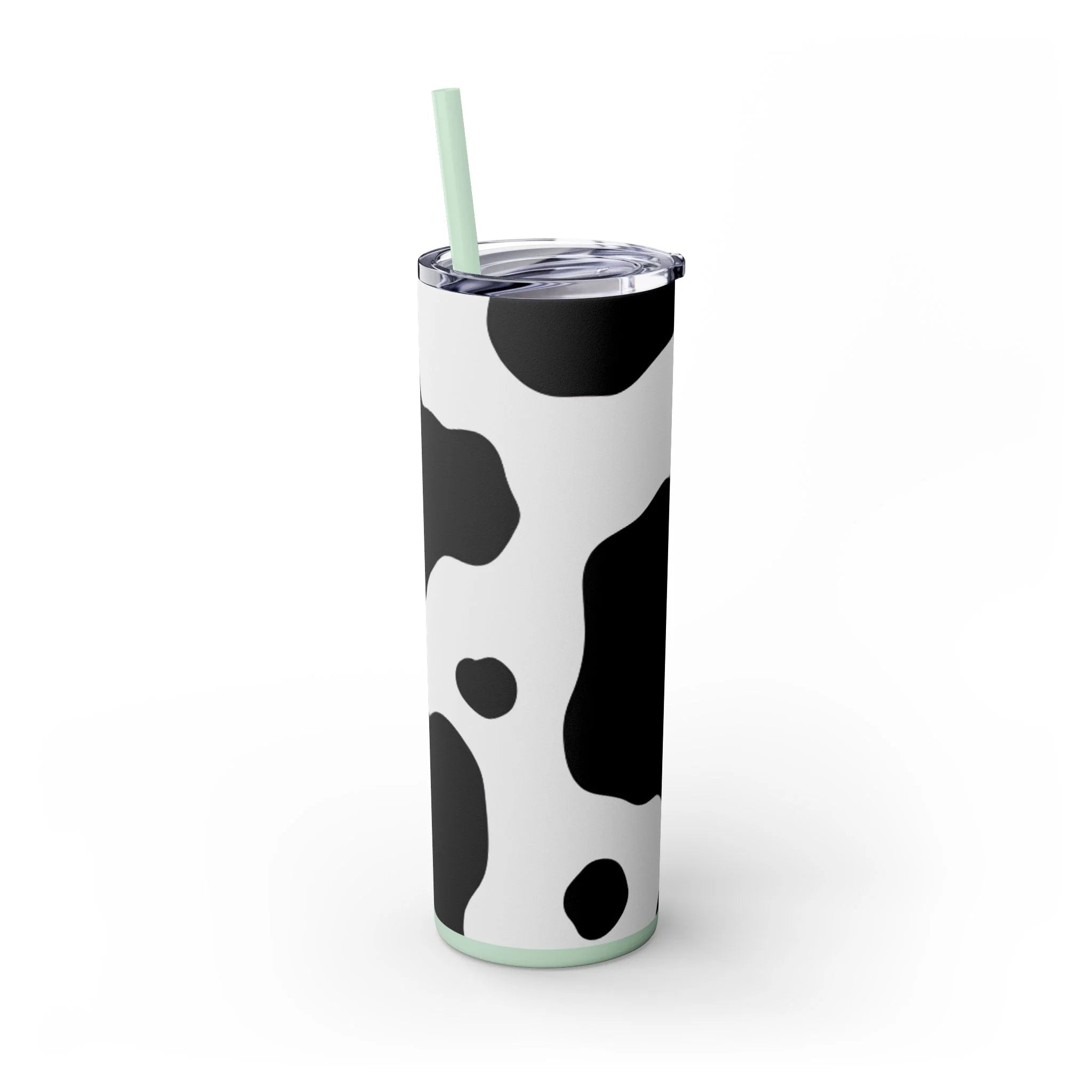 JAKKOUTTHEBXX White cow print skinny tumbler with clear lid and straw 2025