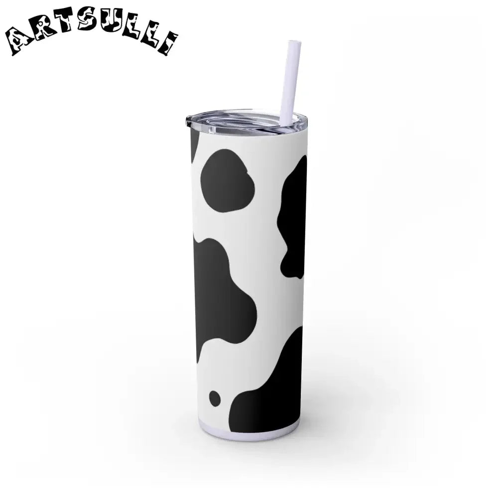 JAKKOUTTHEBXX White cow print skinny tumbler with clear lid and straw 2025