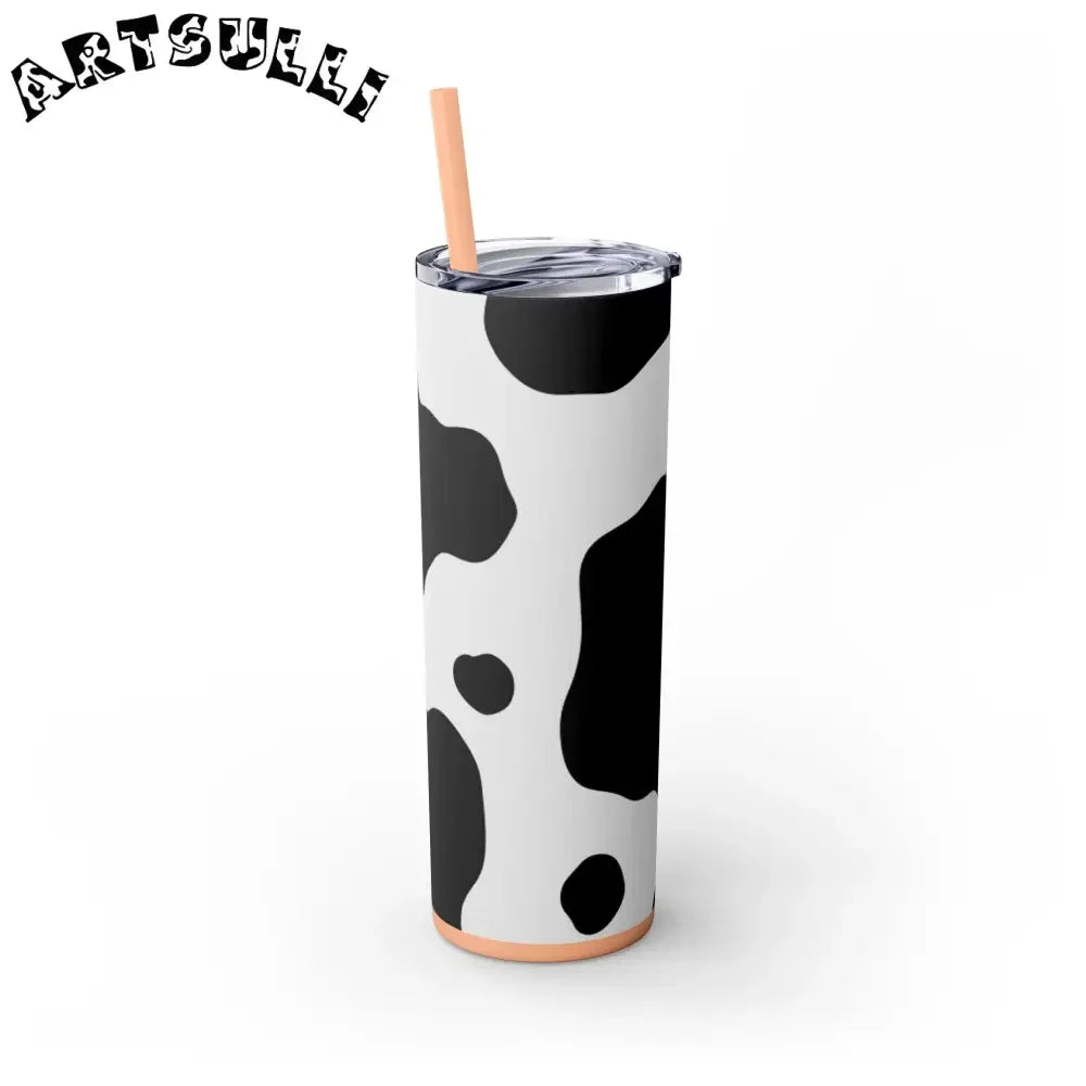 JAKKOUTTHEBXX White cow print skinny tumbler with clear lid and straw 2025
